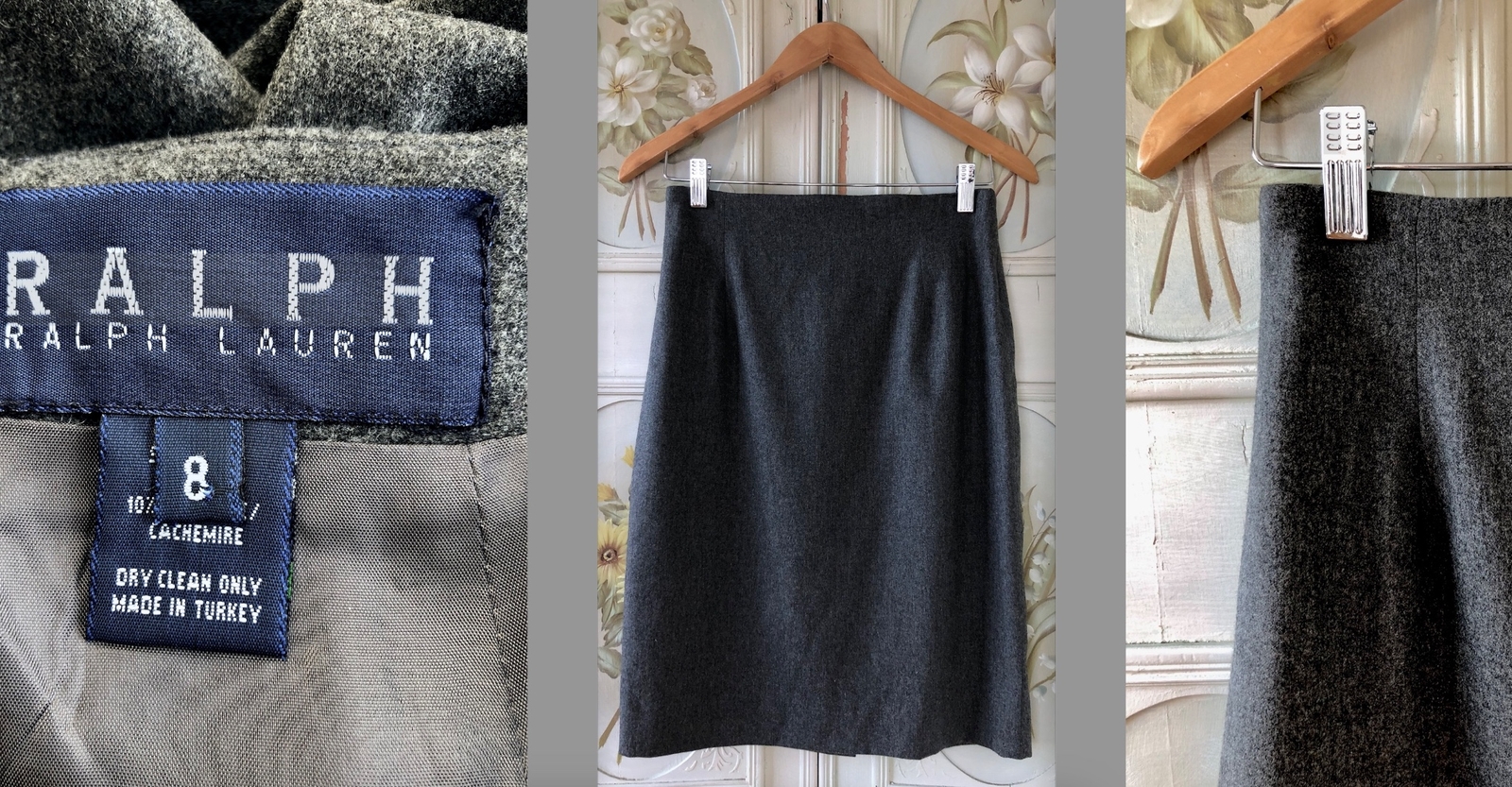 VTG RALPH BY LAUREN BLUE LABEL DESIGNER WOOL CASHMERE PENCIL SKIRT GRAY 8 EUC