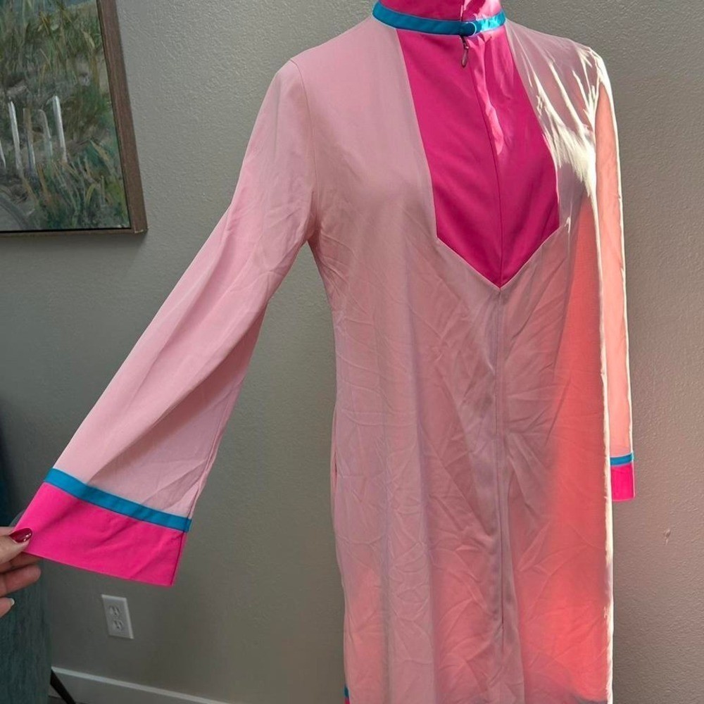 Vintage Gossard Artemis Pink Turquoise Colorblock Mod Loungewear Set Small