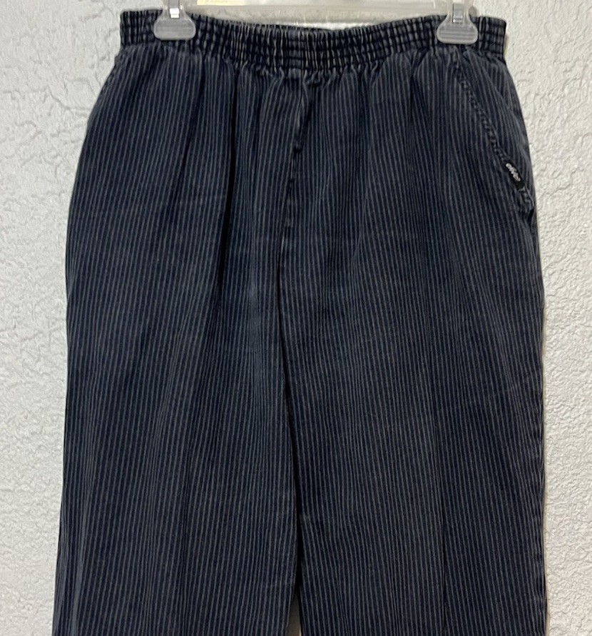 Chic Vtg Petite Size 4P Pinstriped Jean Pull On Blue Pants Elastic Waist 26×26.5