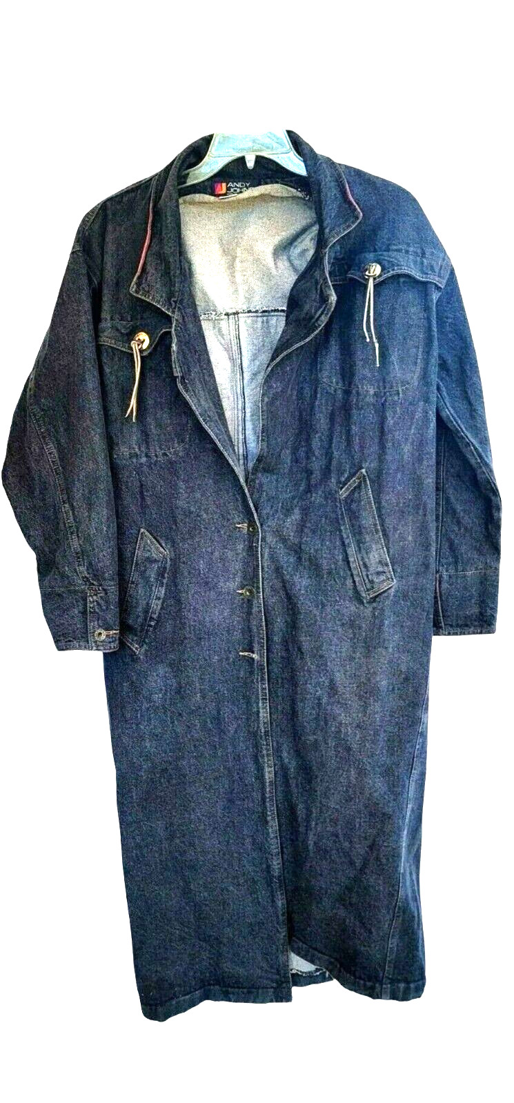 Andy Johns Long Duster Barn Coat Womens Medium Denim Dark Wash Vintage