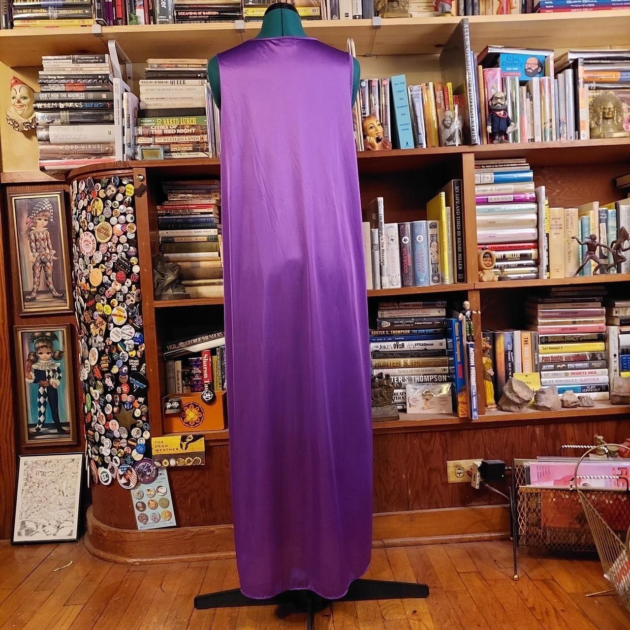 Vintage purple maxi slip with lace and bow detail.