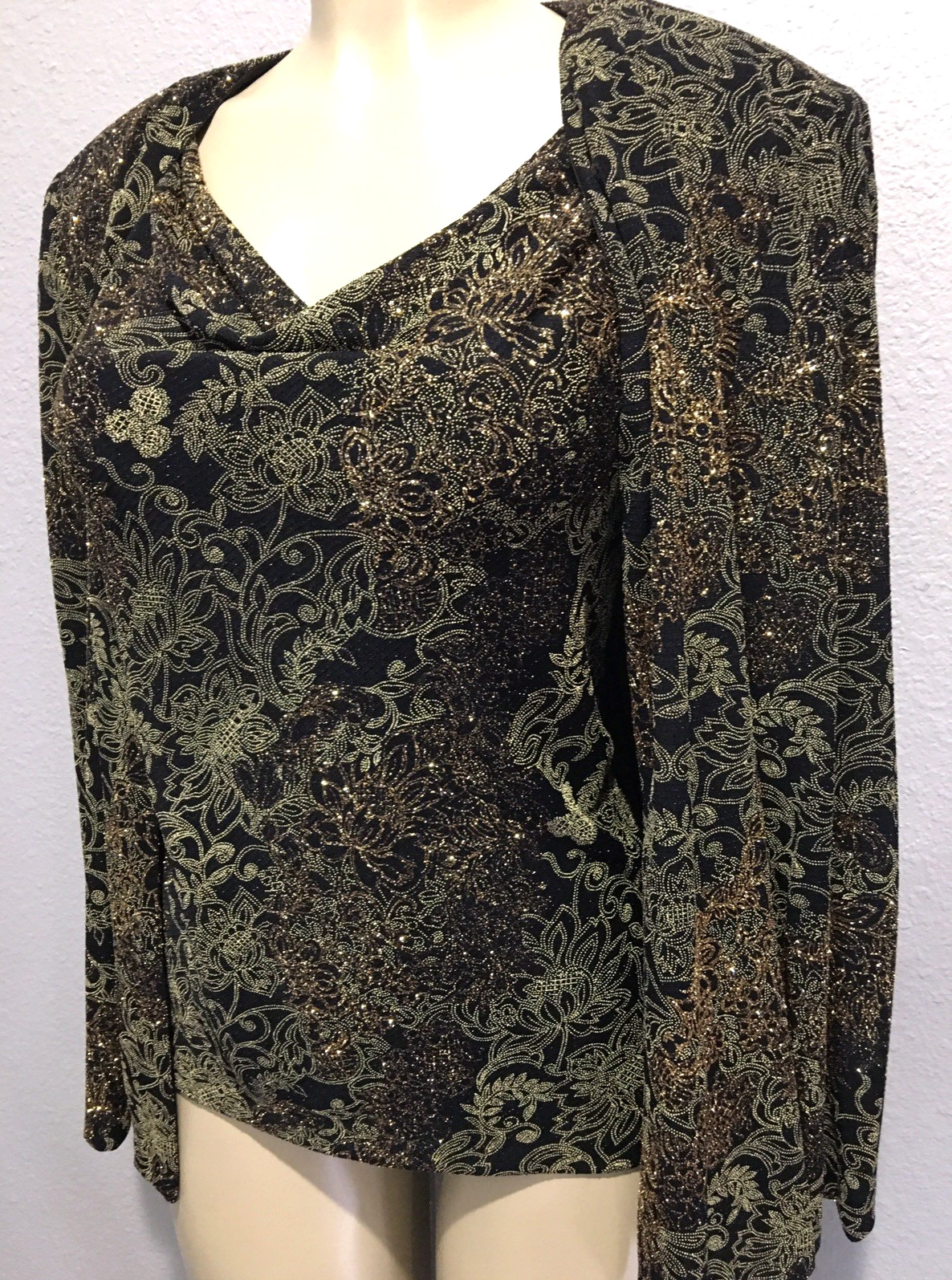 Vtg Gold Metallic ALEX Cowl Tunic Top Cape Jacket XL