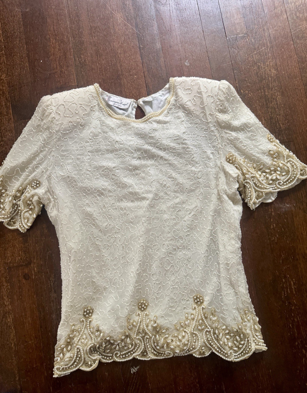Vintage Circa 1960s Ivory Beaded Blouse Stunning Beadwork Pearls (1X = Small/med