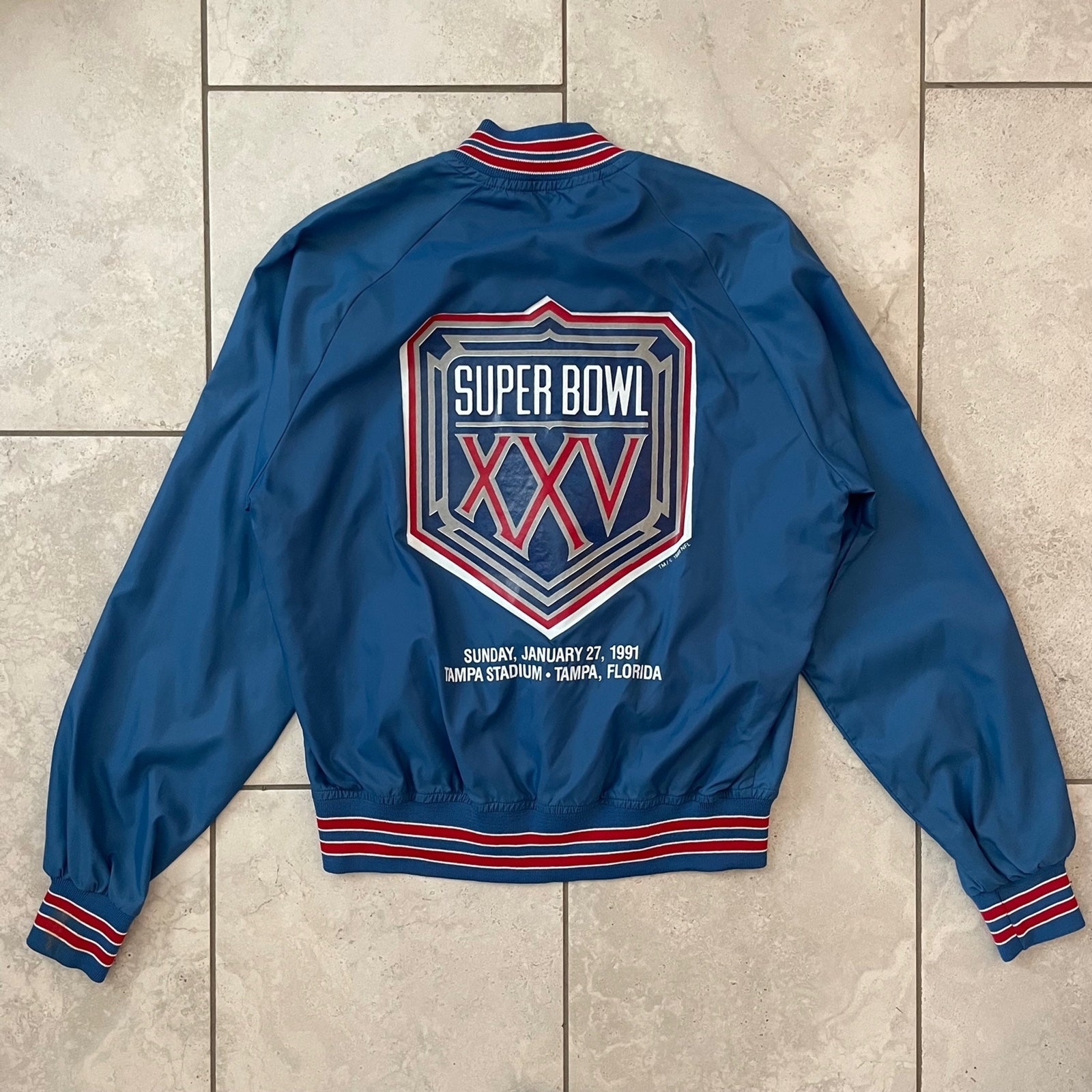 Vintage 1991 Tampa Florida Super Bowl Letterman Jacket Blue Size M Unisex