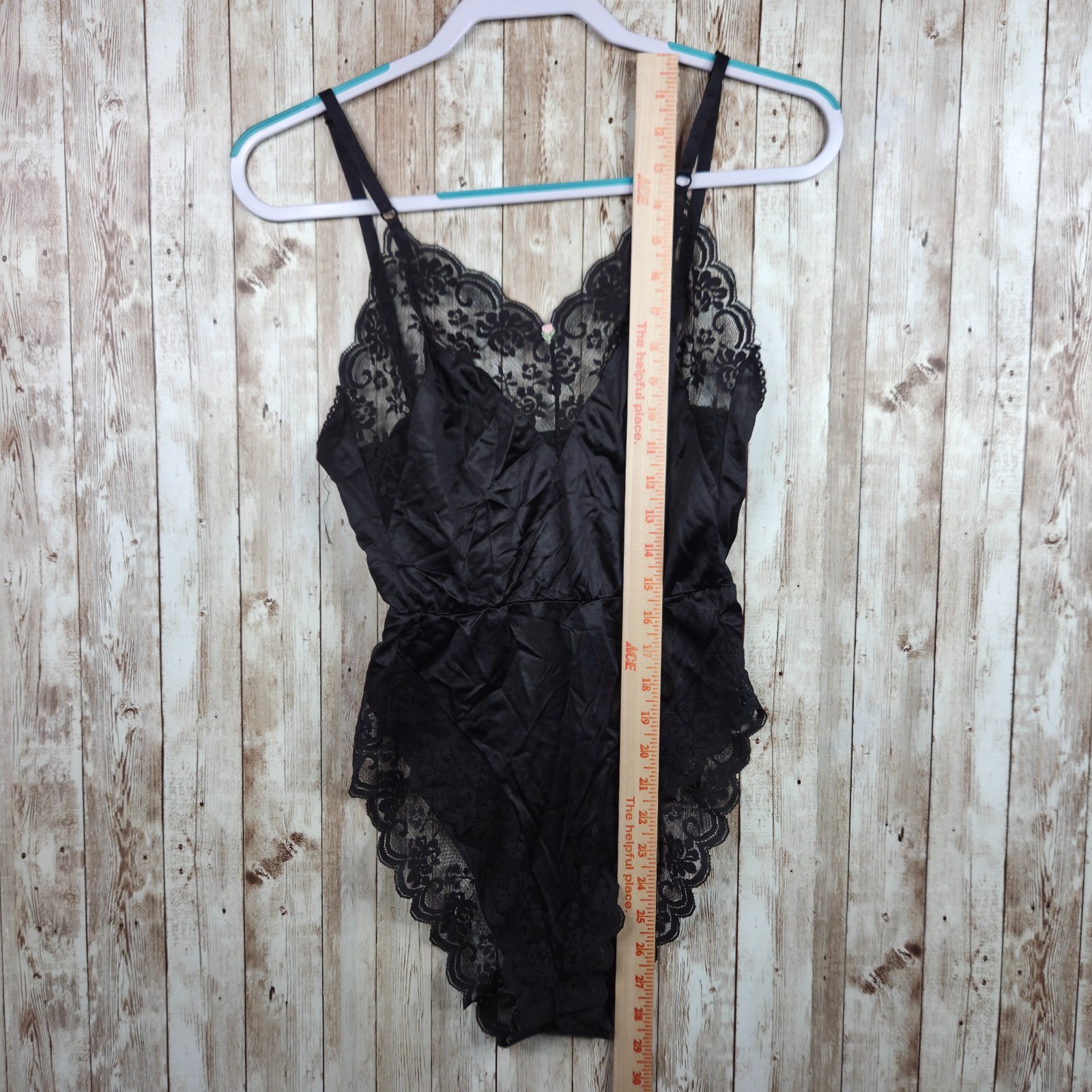 Vintage CHANTILLY Maidenform Black Teddy One Piece Lingerie Size 32 Satin Lace