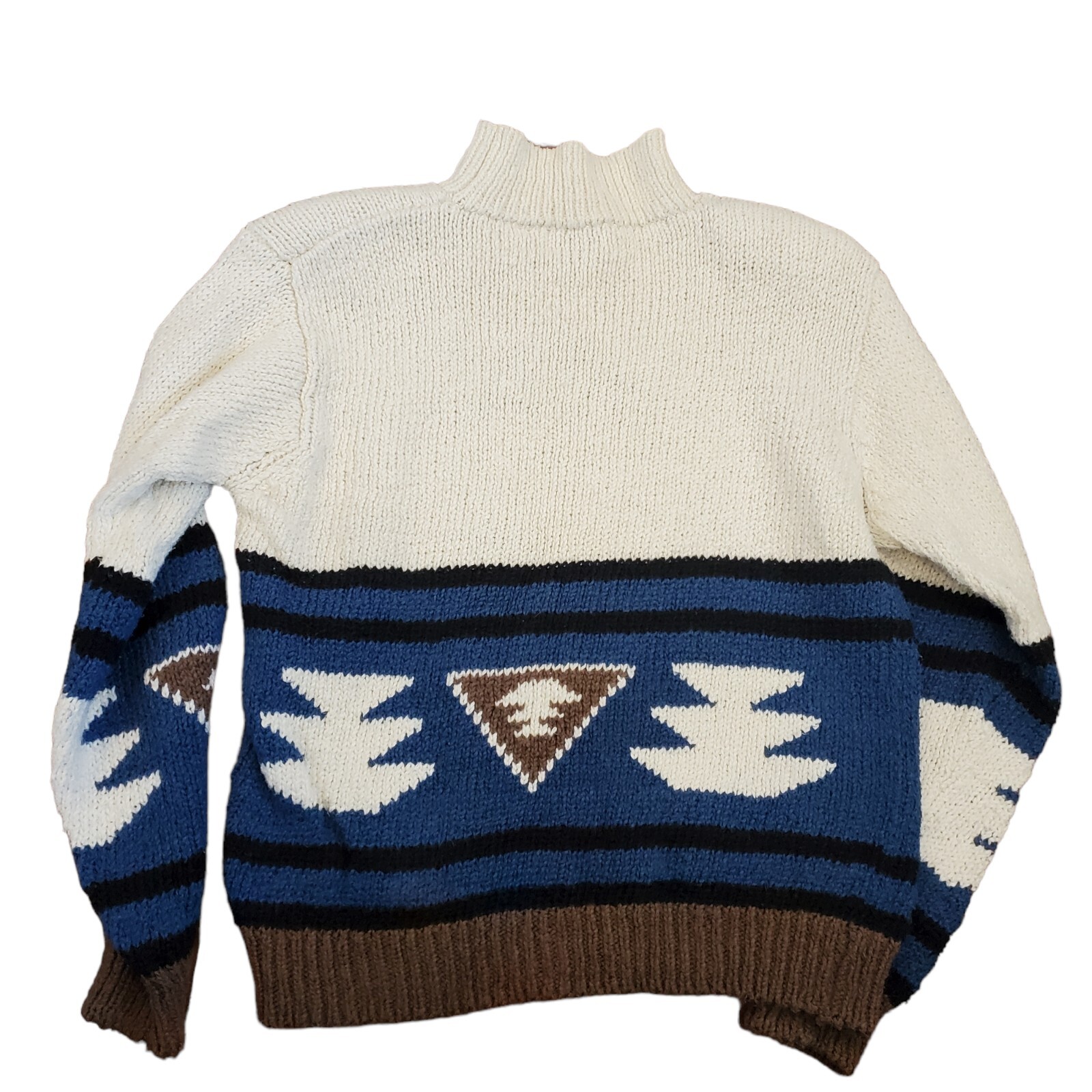 Mockneck Southwest Aztec Sweater Cream VTG 90s S/M Chunky Western Earth Tones