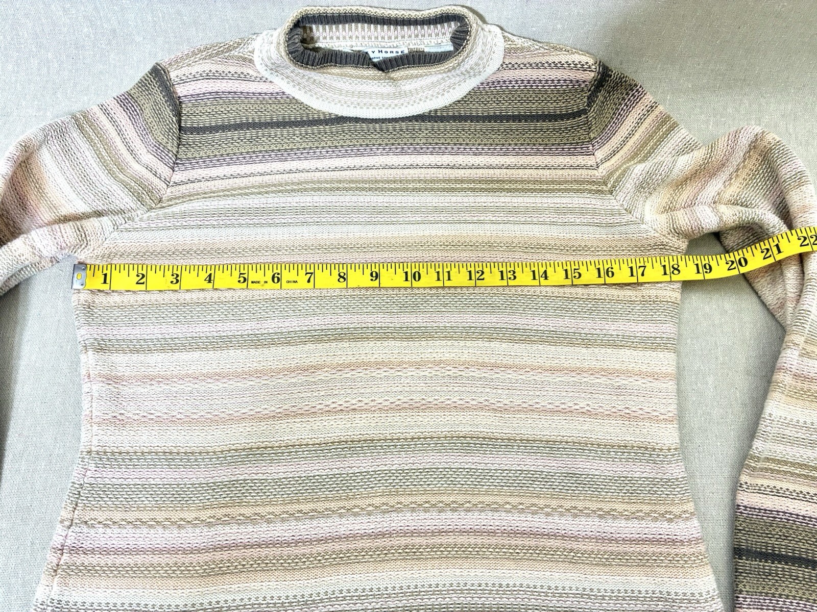 Crazy Horse Liz Claiborne Sweater Womens L Striped Knit Crewneck Brown Pink