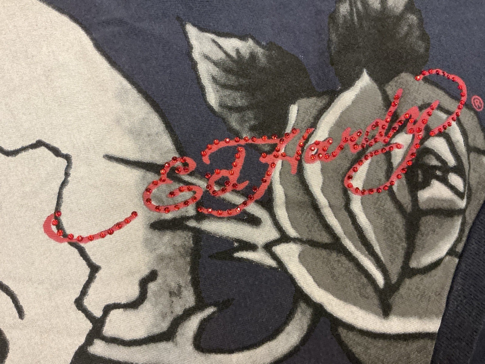 Woman’s Mid 2000’s Archival Y2K Don Ed Hardy Designs Skulls Rhinestone Shirt