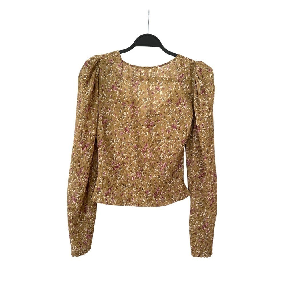 ASTR Floral Puff Sleeve Blouse Antique Bronze Pink Smocked Back Size S