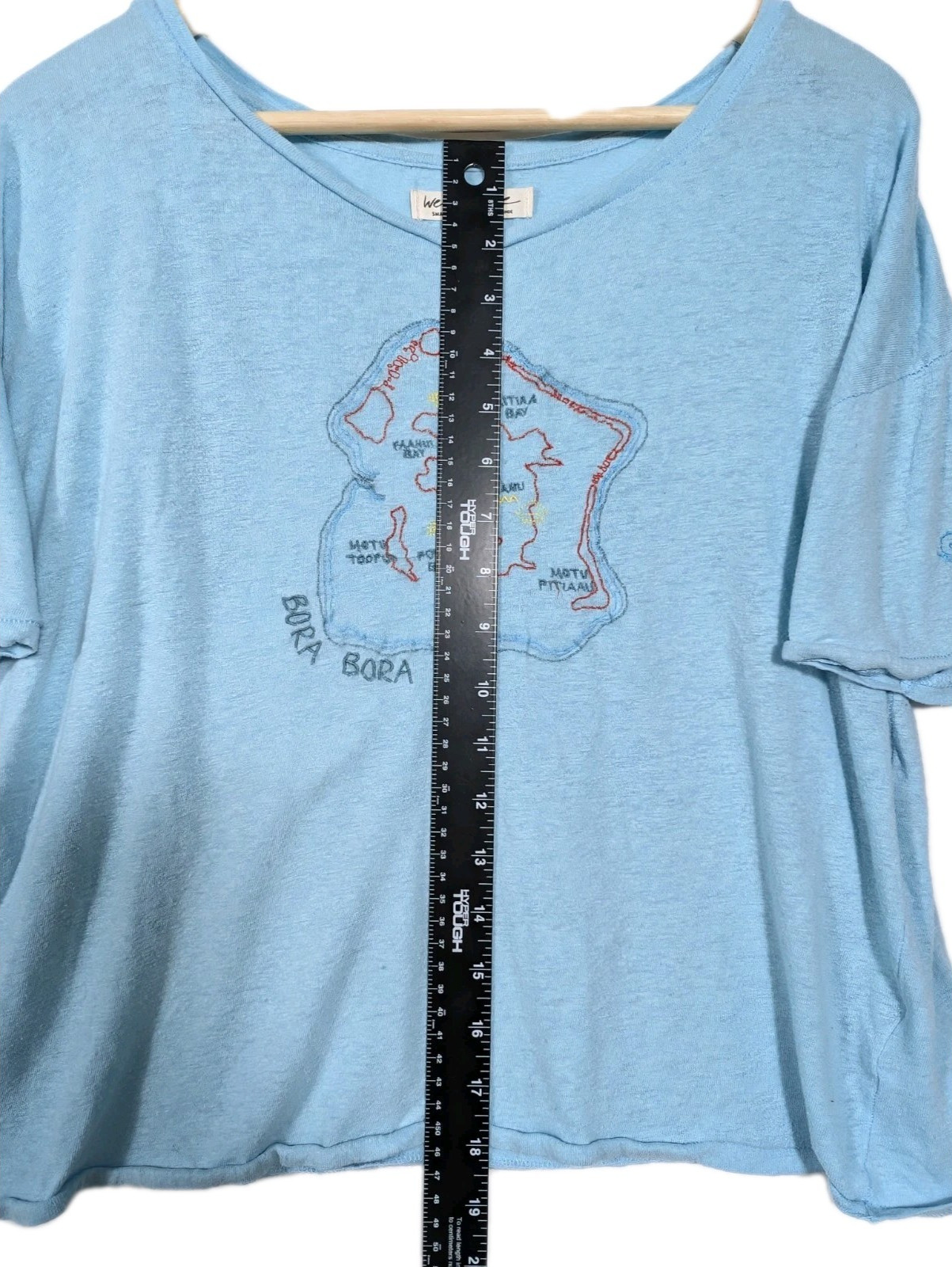 We The Free | Bora Bora Embroidered Map T Shirt Blue Womens Size Small