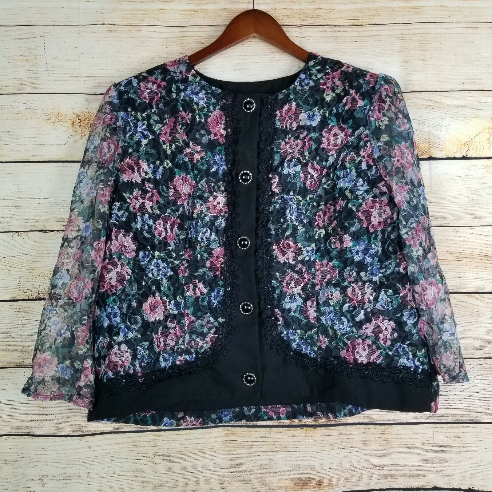 Vintage Risa Ann New York Jacket Size 18 WP Floral Lace Button Up Blazer Pads