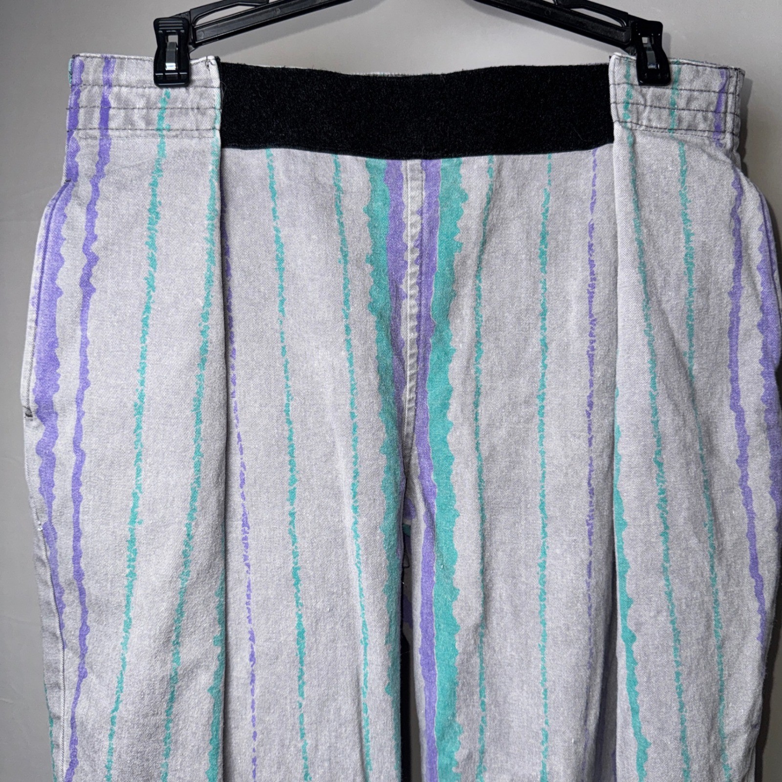 Vintage 80s/90s Gray Purple Striped Cotton Parachute Weightlifting Pants L 14-16