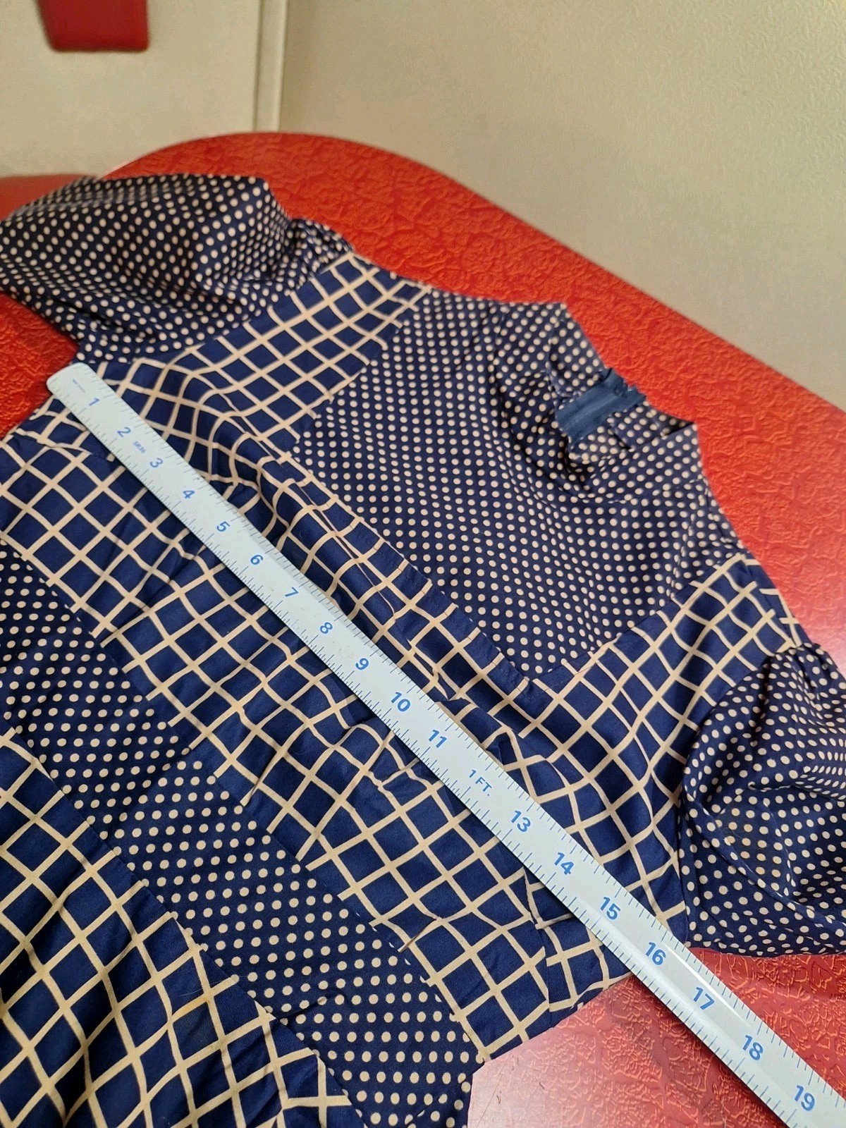 True VTG Mid-century Mod 1960s 70s High Neck Mini Dress Polka Dot Pinafore XS/S