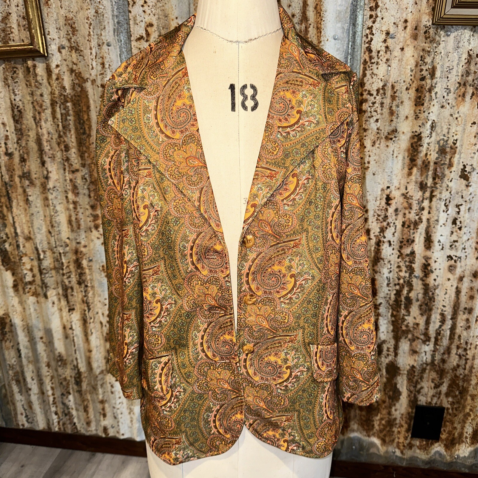 Vintage 1970 s Women Polyester Blazer By Devonette Polytron Size 16 Hippy Disco