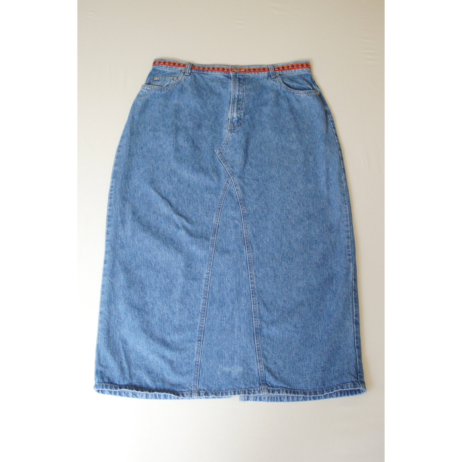 Vintage 90s Venezia Denim Maxi Skirt Southwest Long 16 Volup Curvy Tall