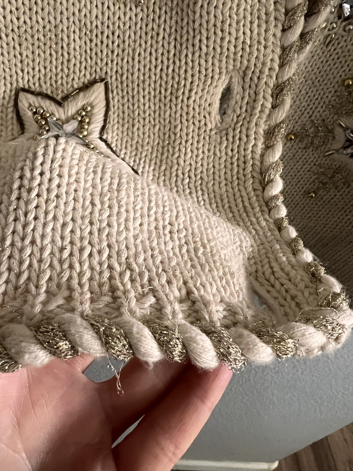 Vintage IB Diffusion Cream Gold Embroidered Bead Sweater Holiday Cardigan – LG