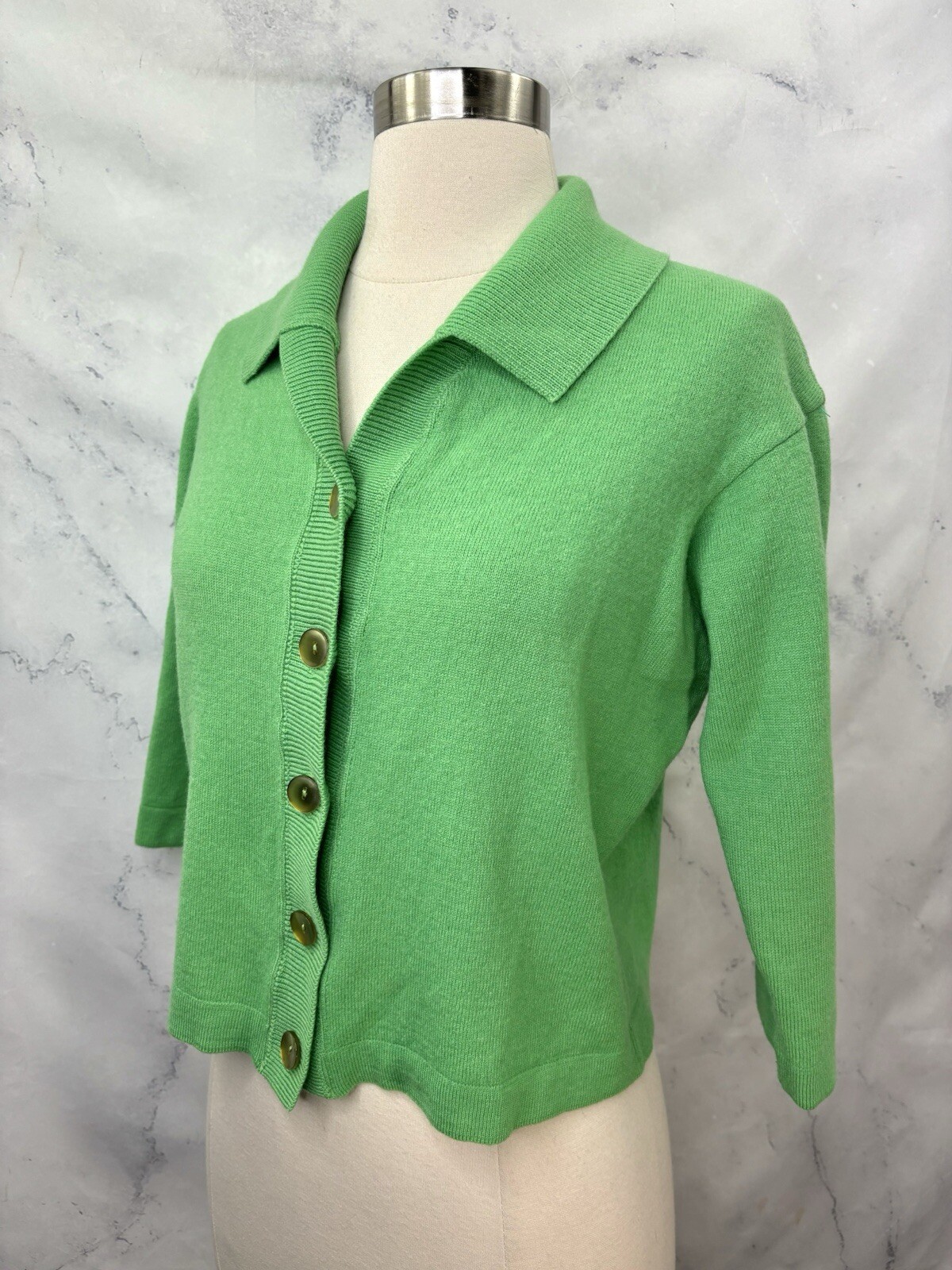 Vintage Jantzen 50s Wool Knit Cardigan Sweater 38 M USA Green 1950s Betty Paige