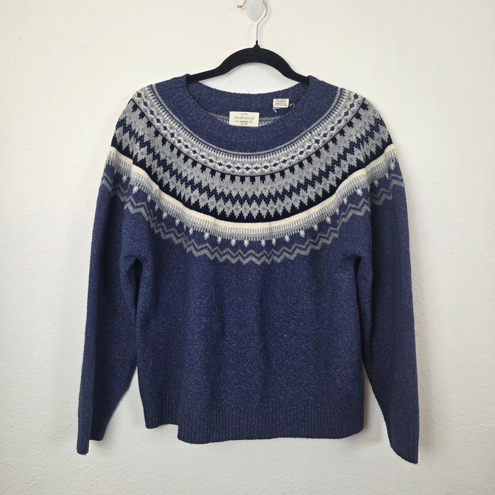 Weatherproof Vintage Sweater Womens Large Blue Fair Isle Crew Neck Pullover L