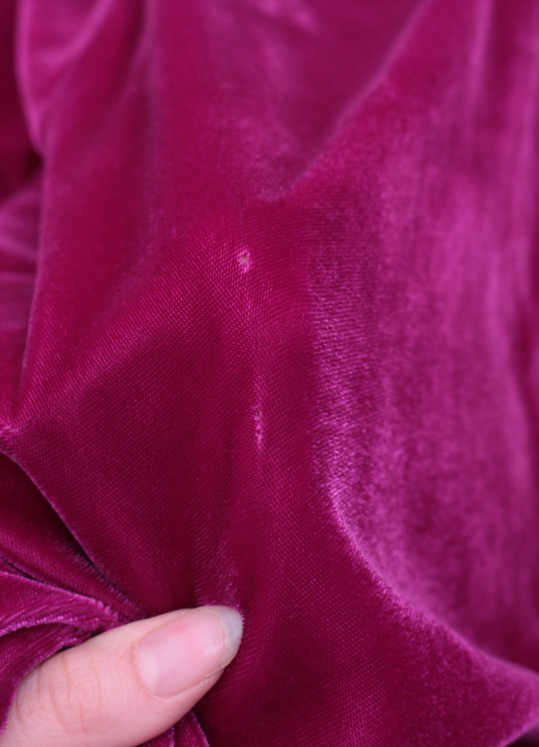 Vtg 30s Dark Fuchsia Velvet Maxi Dress W/ Ruched Bust & Sleeves Sz S 1930s