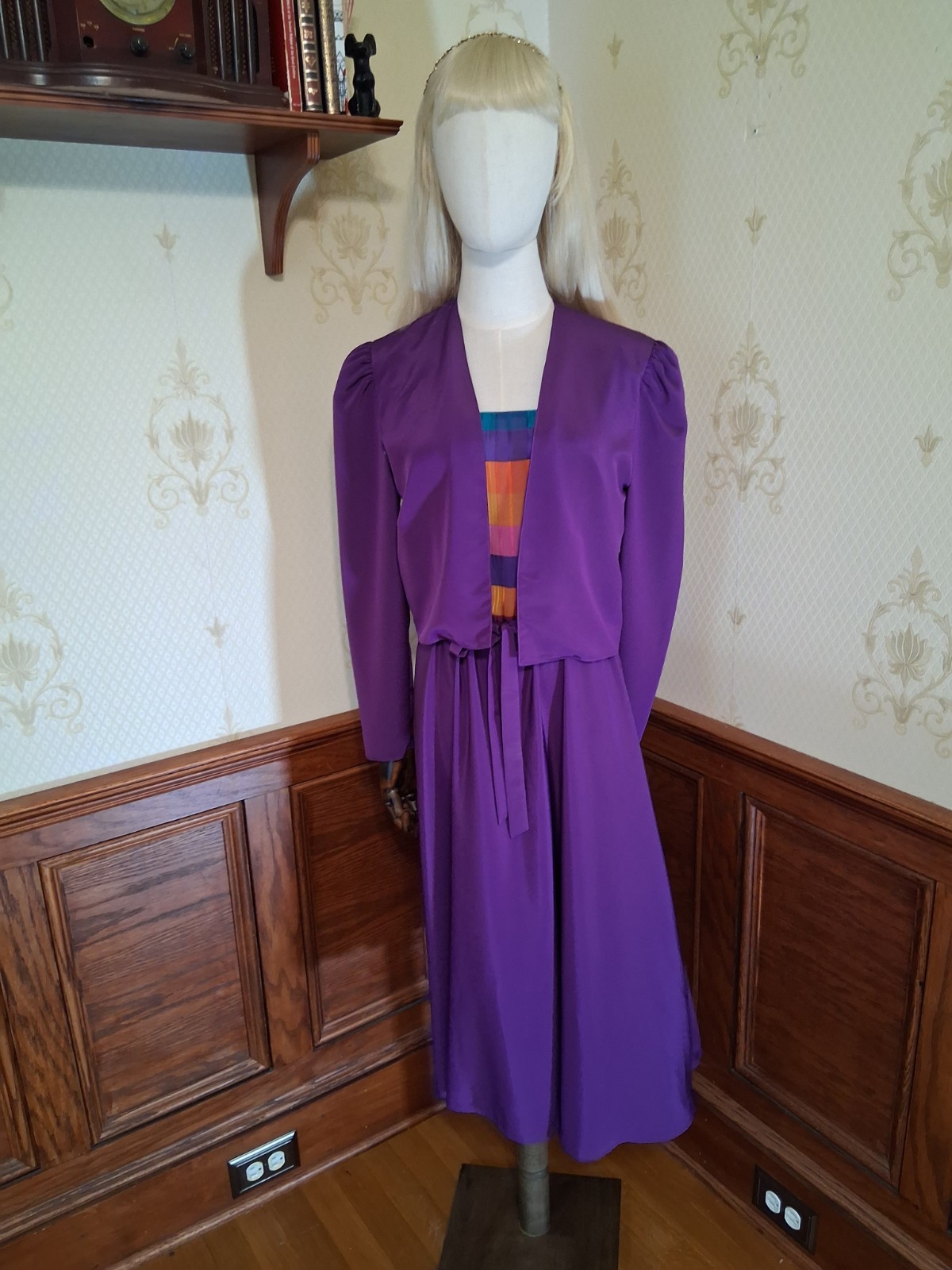 Vintage 1980s Caron Chicago 3-piece Purple Plaid Flowy Cottagecore Sundress Suit