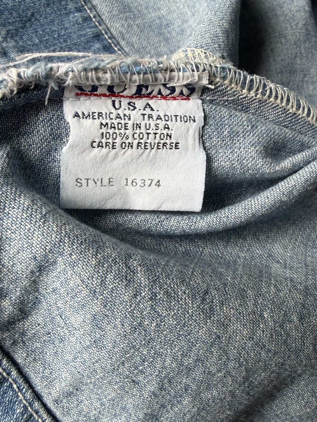 VTG 90’s Guess Jeans Denim Blue SLS Collar BF CTN Blouse SZ Med.