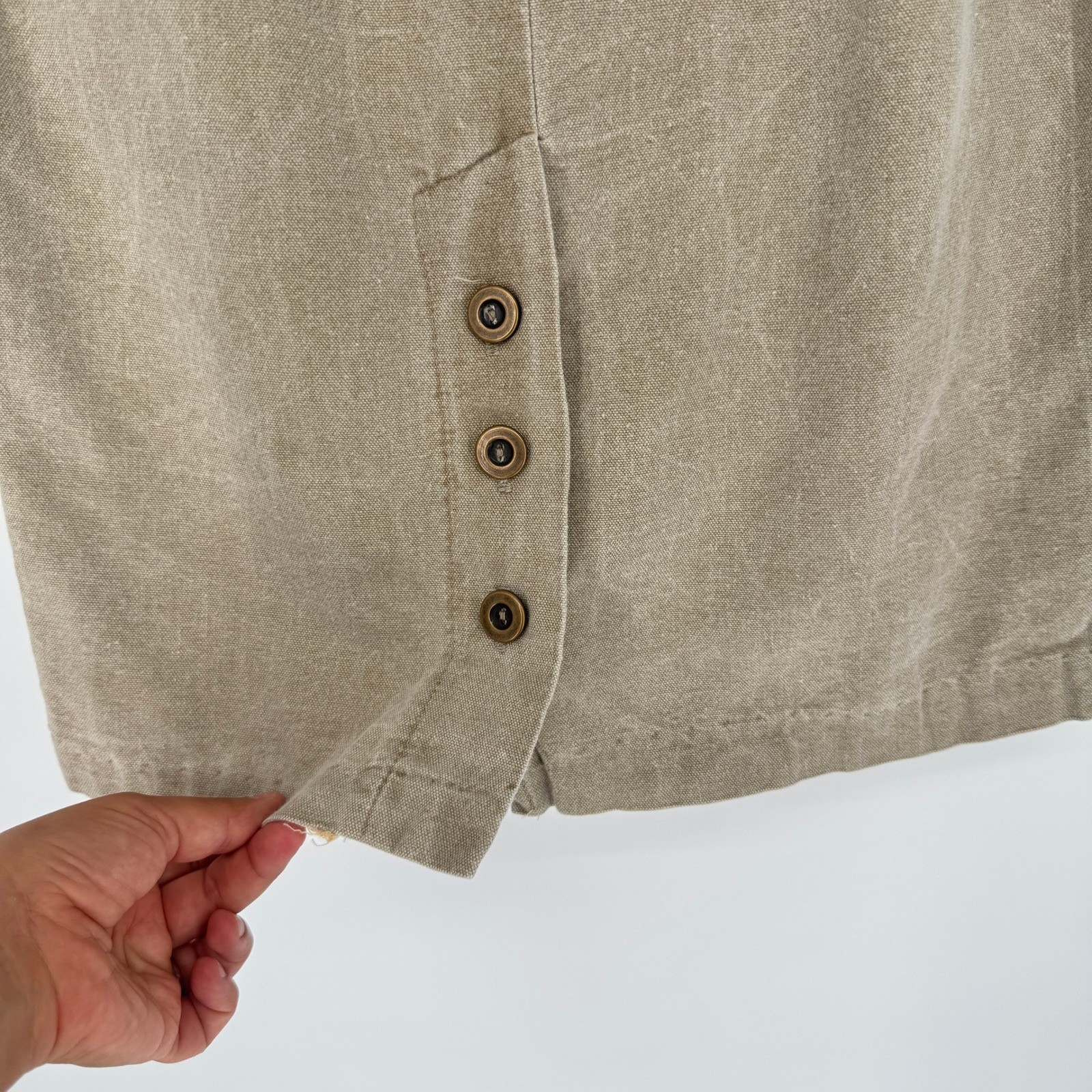 Vintage 90s High Waist Cotton Canvas Midi Skirt S Pleated Coastal Minimalist USA