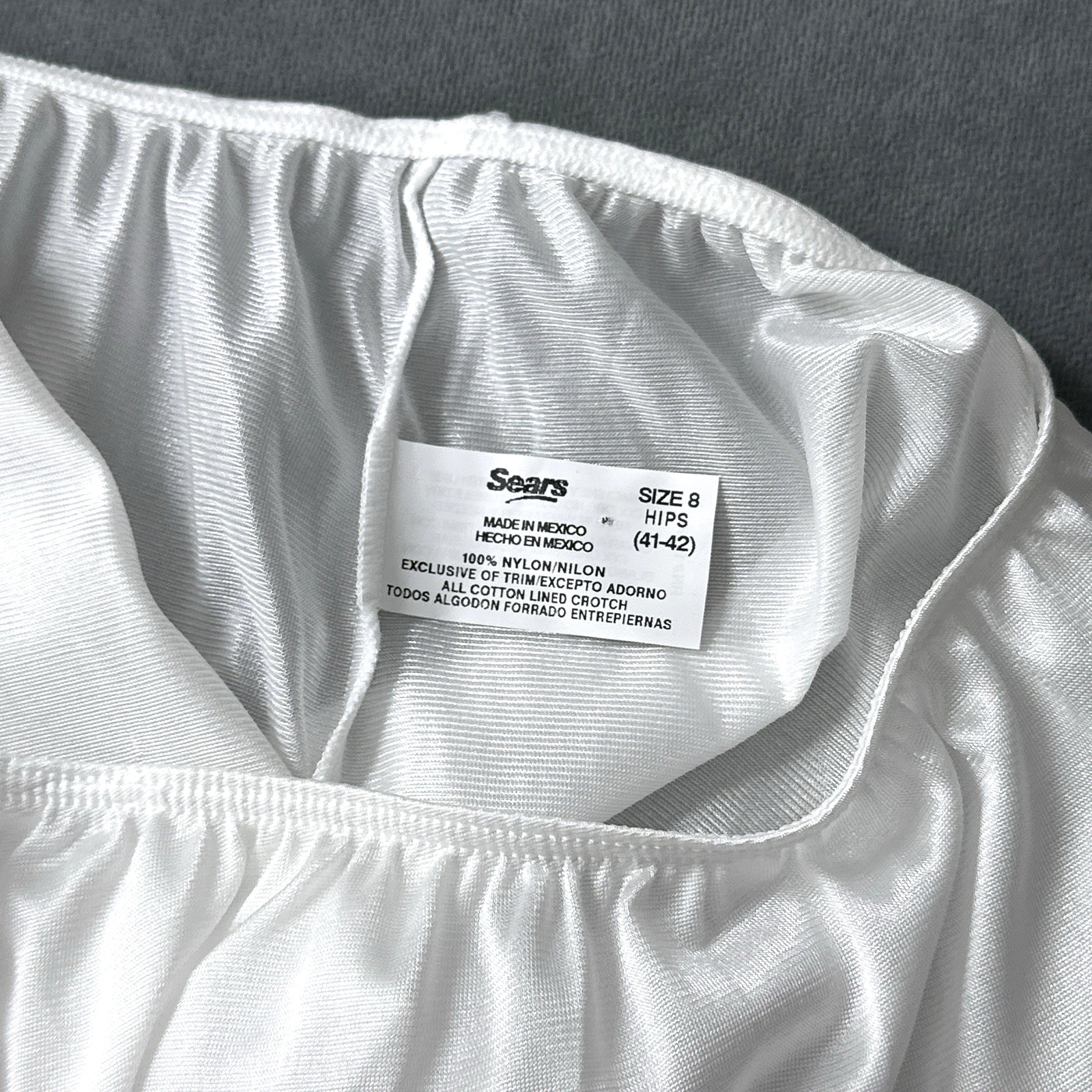 Vintage Sears Nylon Brief Panties Size 8 XL White Sheer Shiny Full Cut Panty