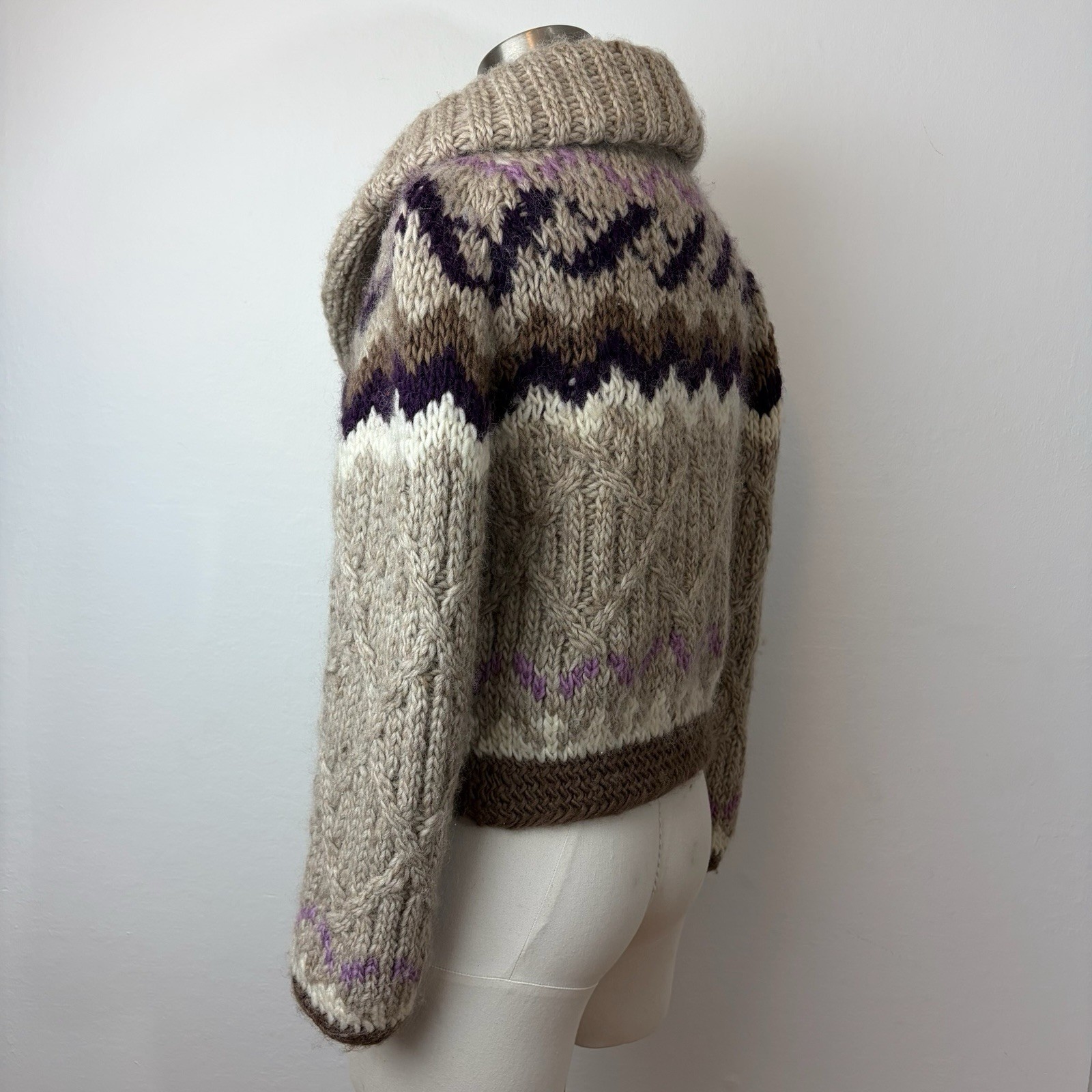 70’s 80’s Mexican Wool Cableknit Sweater Jacket Cowichan Angela Campos De Morris