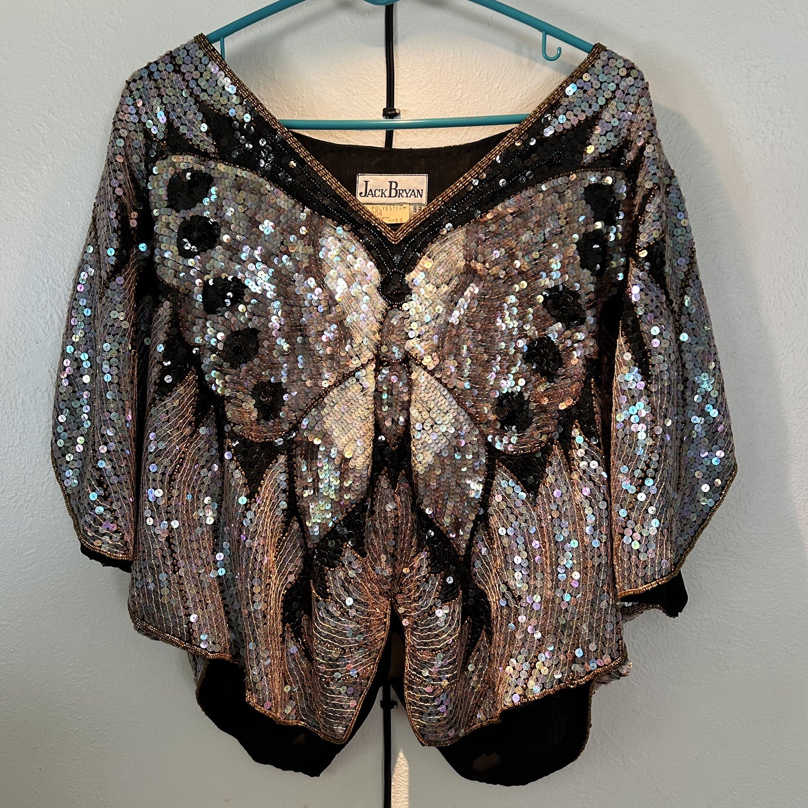Vintage Jack Bryan Sequin Butterfly Top Size 14
