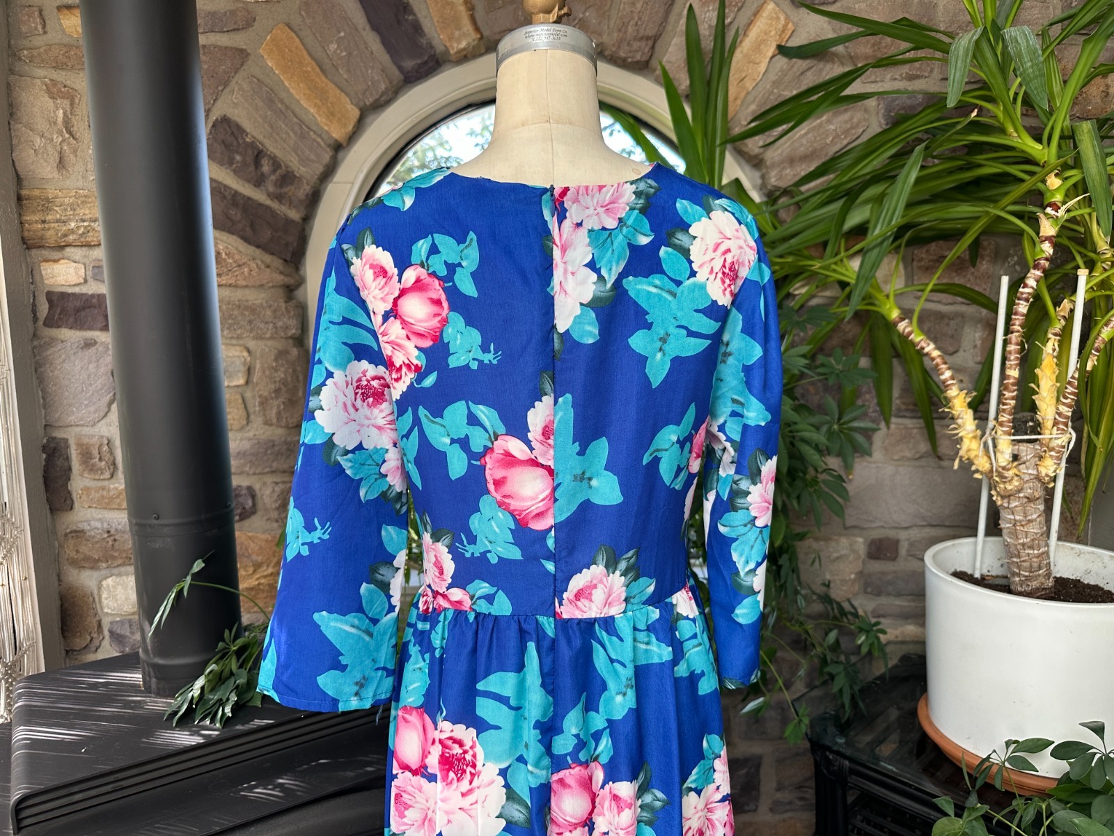 Vintage 1980s Blue and Pink Floral Summer Maxi Dress
