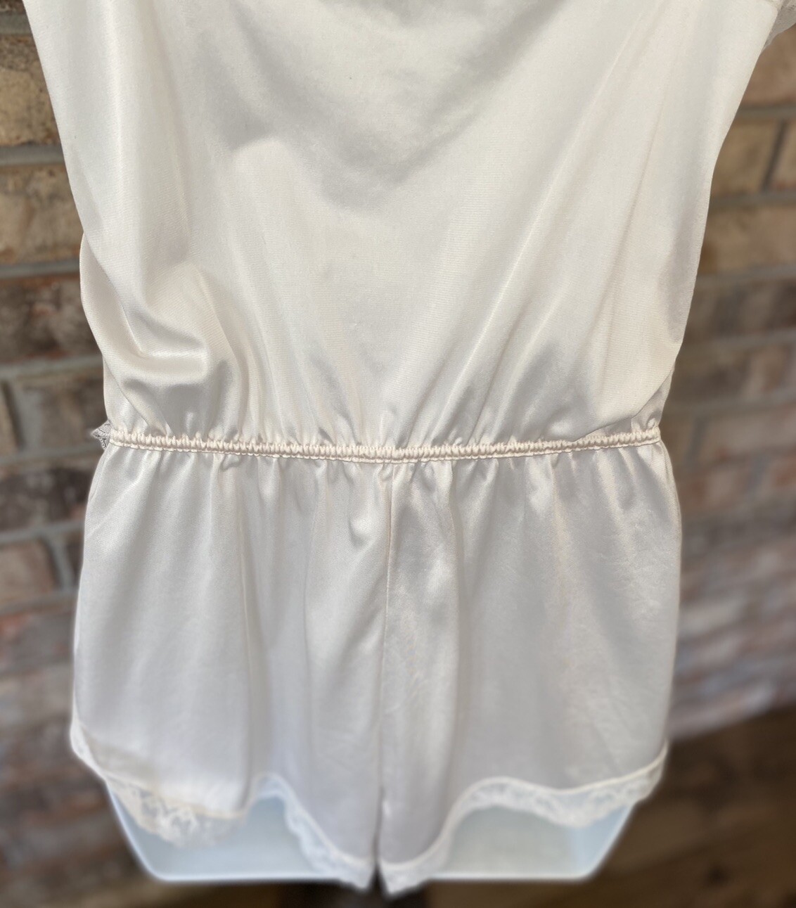 Vintage Nylon w/ Lace Lightest Pink Teddy Lingerie By Glydons Medium