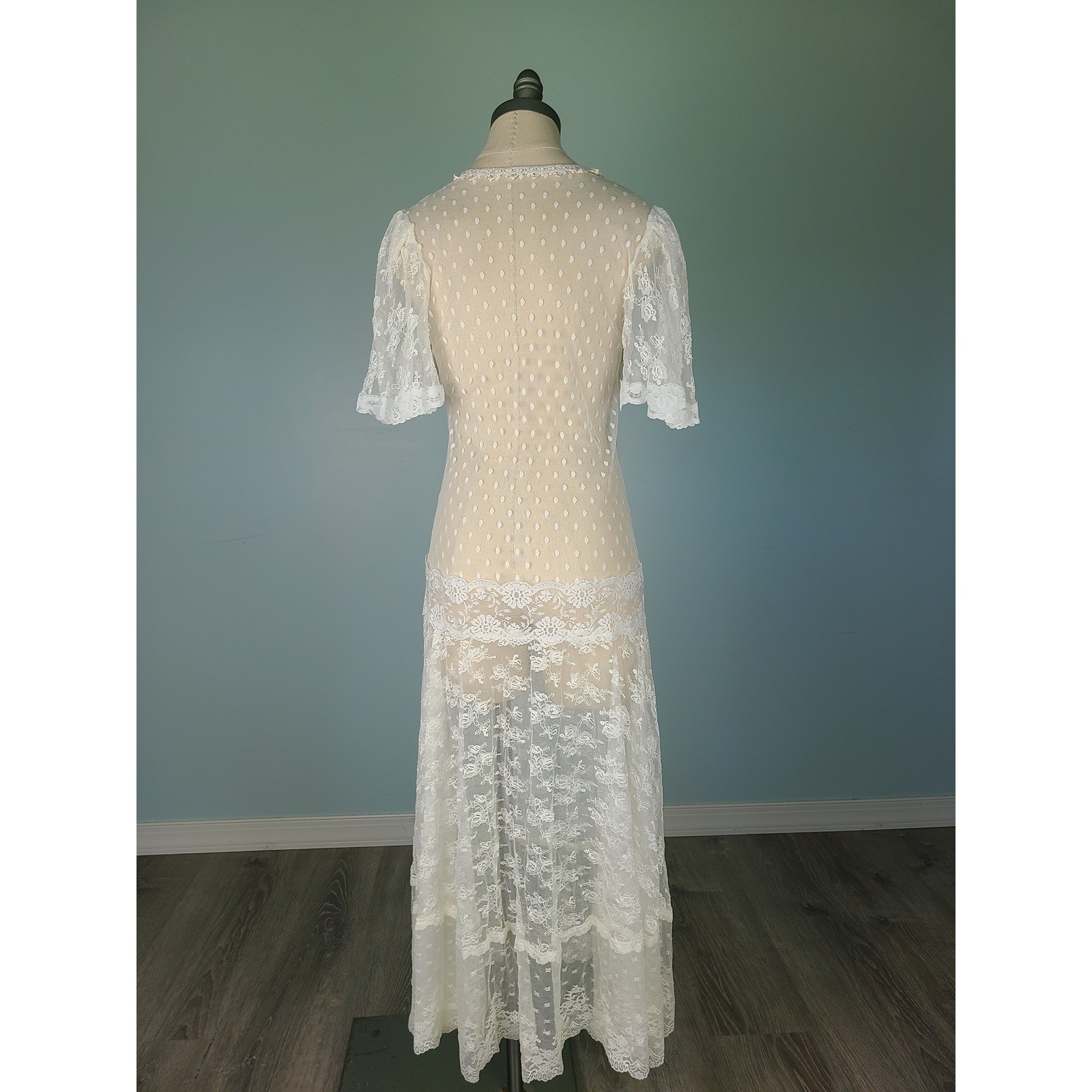 VTG 70s Handmade Lace Wedding Dress Drop Waist Romantic Gibson Girl Art Nouveau