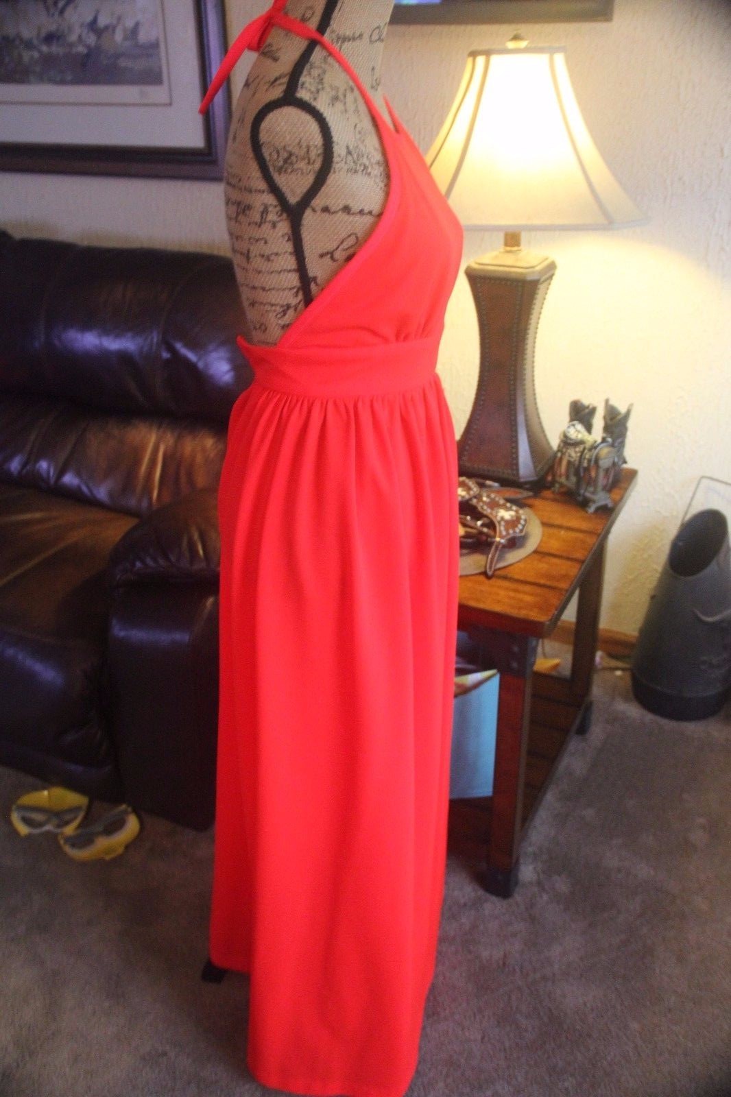ACT 1 VINTAGE RED COCKTAIL EVENING WOMEN DRESS LONG SZ 3 SMALL HALTER NEW YORK