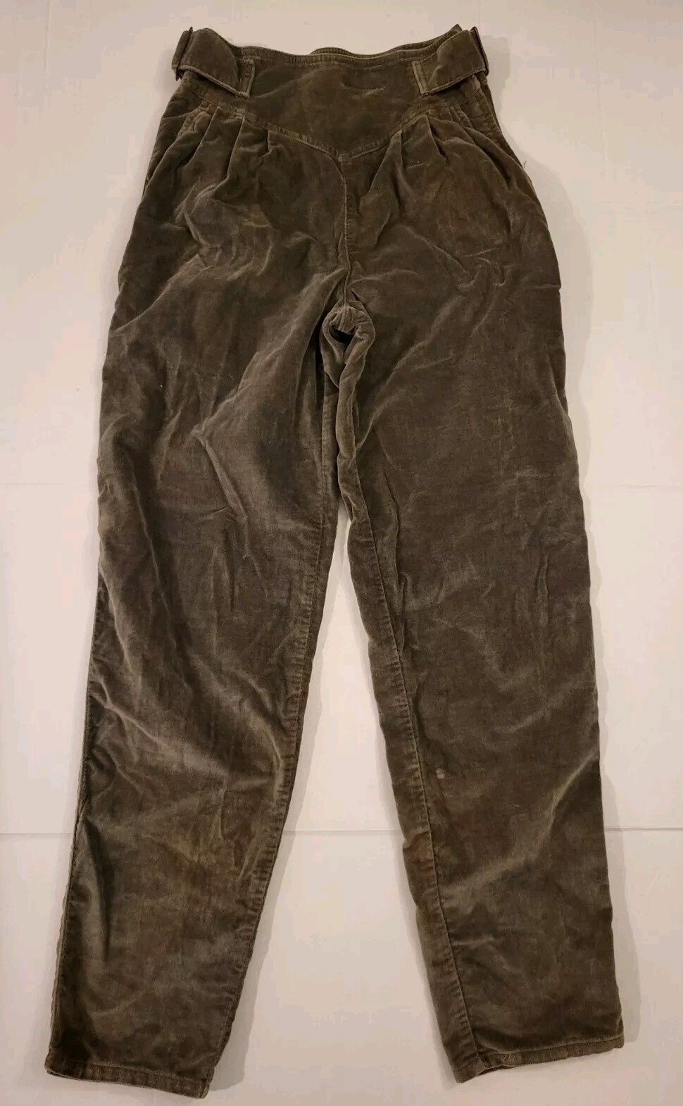 VTG Benetton Womens S 42 Olive Green Velveteen Side Zip Double Button Pants 23″