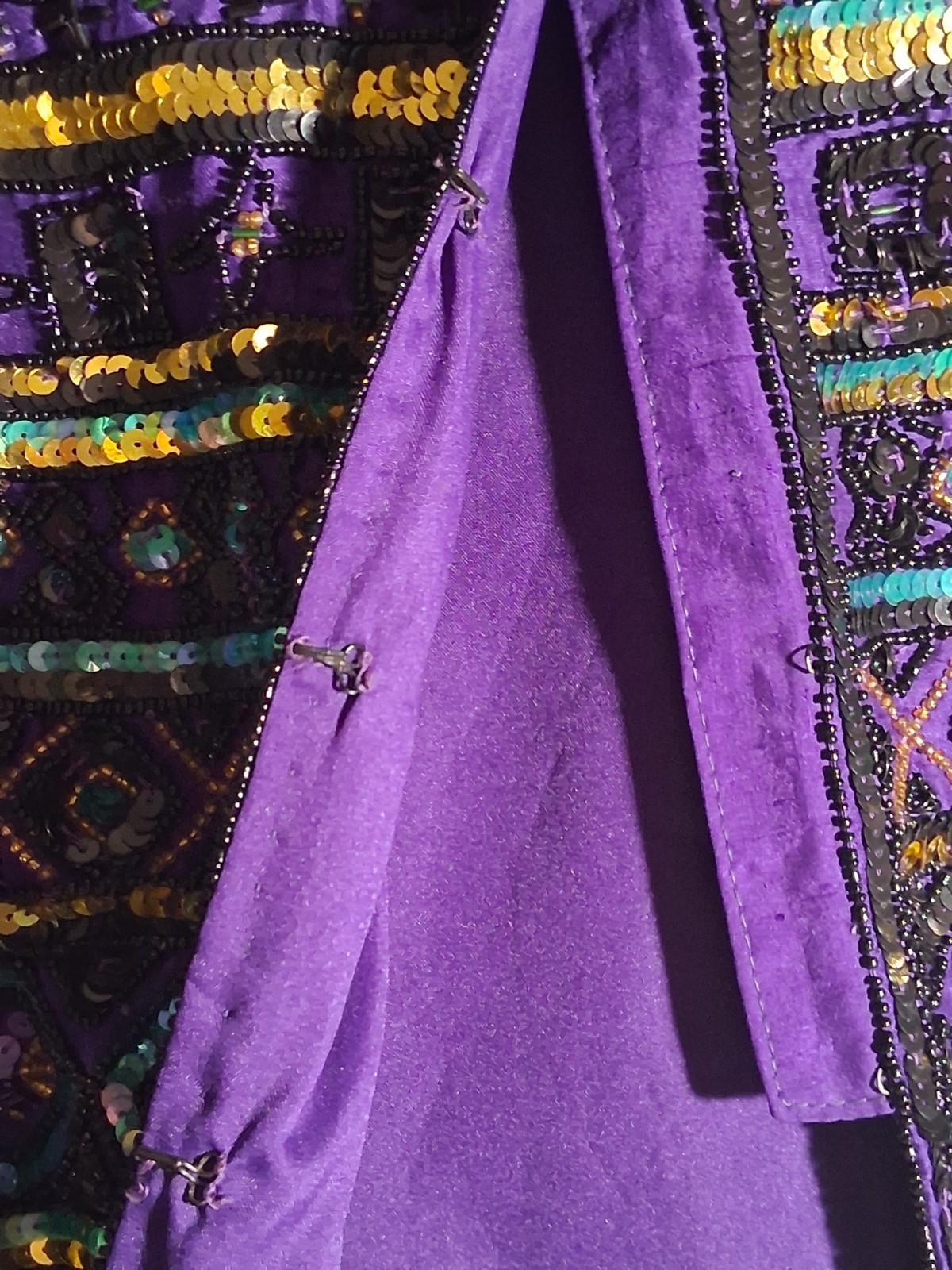 Vtg Laurence Kazar Sequin Beaded Purple Black Green Cocktail Party Jacket Large