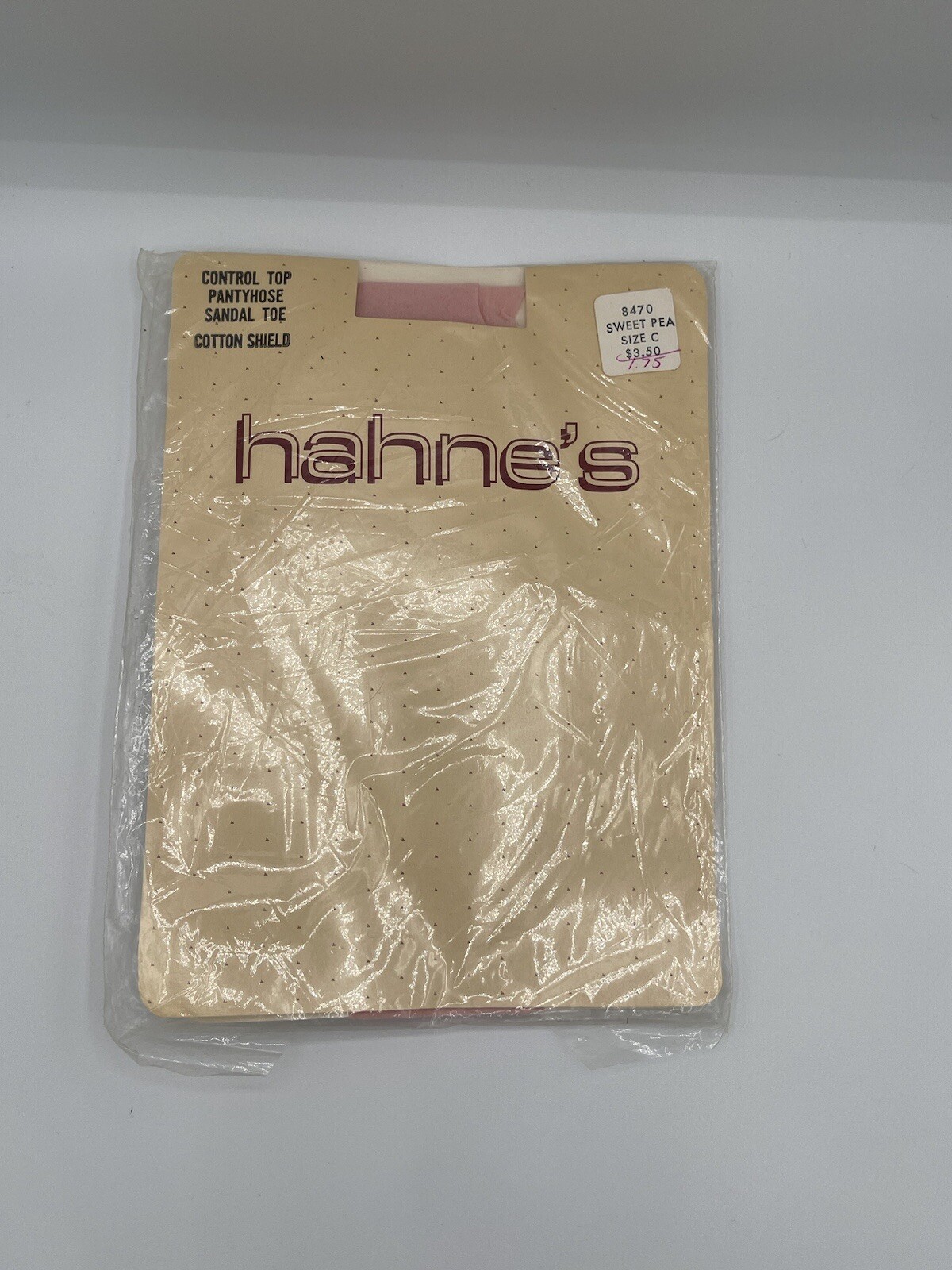 Vtg Hahne’s Pantyhose Control Top Sandal Toe Cotton Shield Sweet Pea Pink Size C