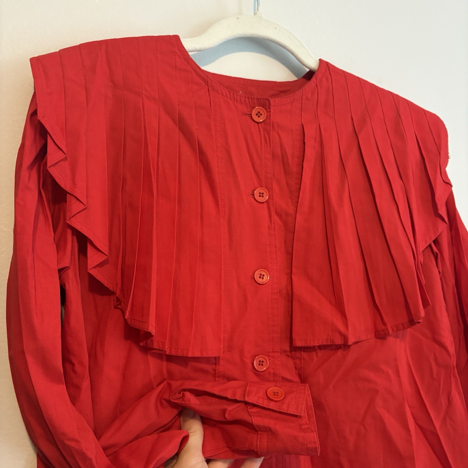 Vintage Cattle Baron Red Woven Cotton Blend Blouse Button Front Pleated
