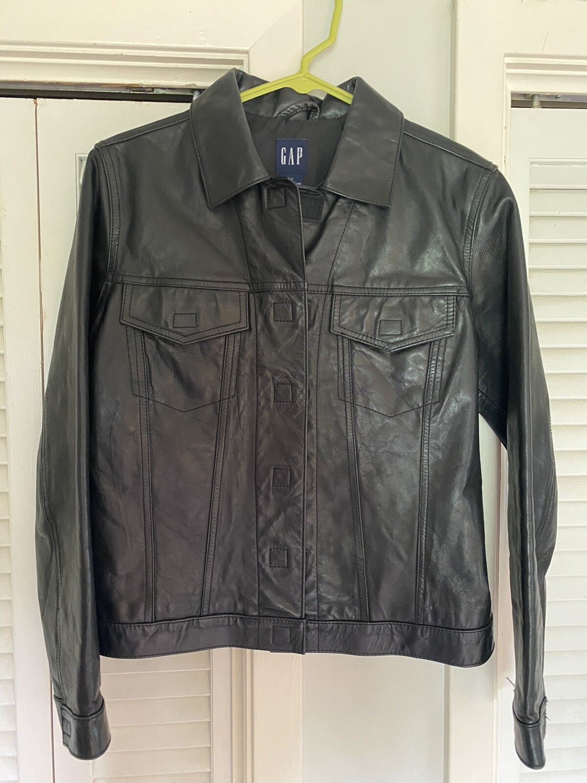 Unique Vintage Black Leather Moto Motorcycle Gap Jacket S Rocker Biker