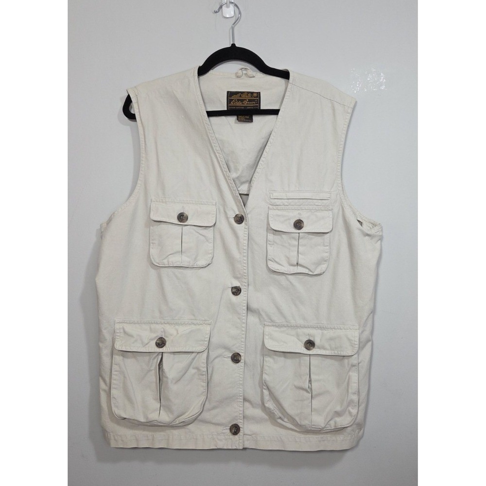 Vintage Eddie Bauer Women Hiking Fishing Safari Khaki Vest Jacket Size L