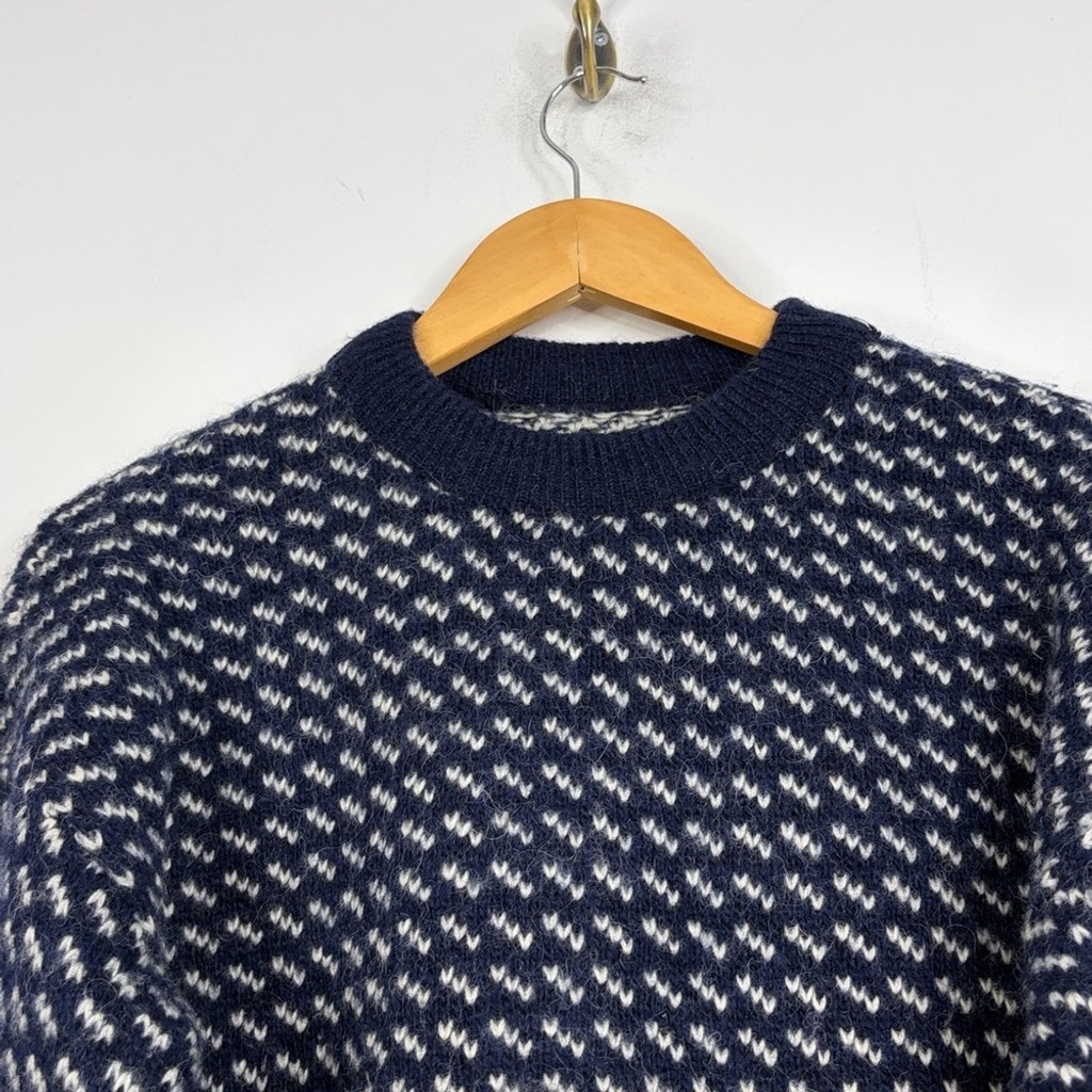 Vintage Roots Sweater Womens Medium Navy Blue White Wool Birdeye Made in Norway