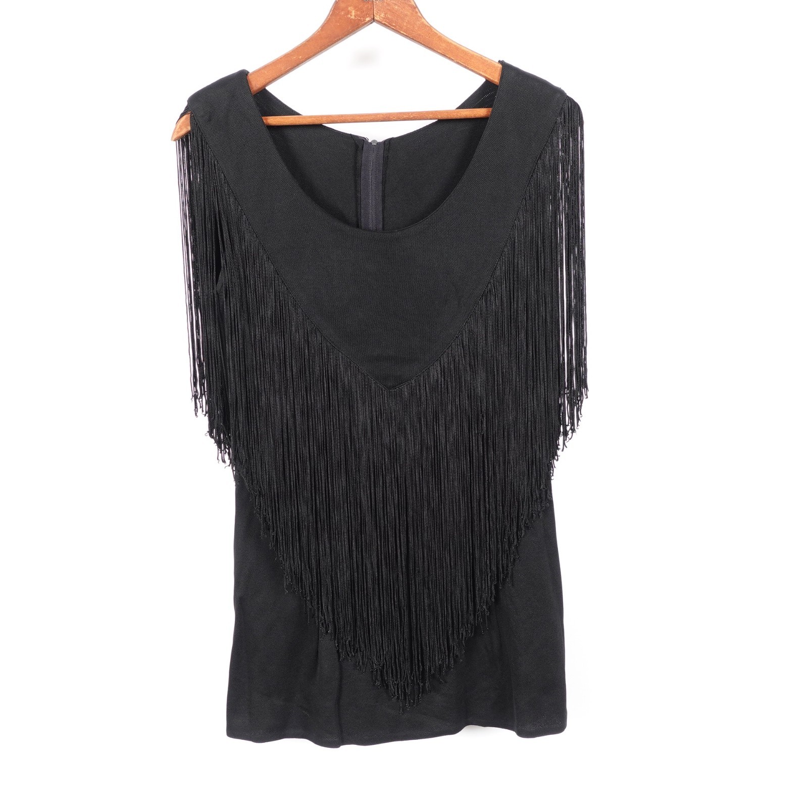 Vintage Elinor Gay Womens Fringe Black Tassle Blouse Shirt Art Deco Flapper Smal