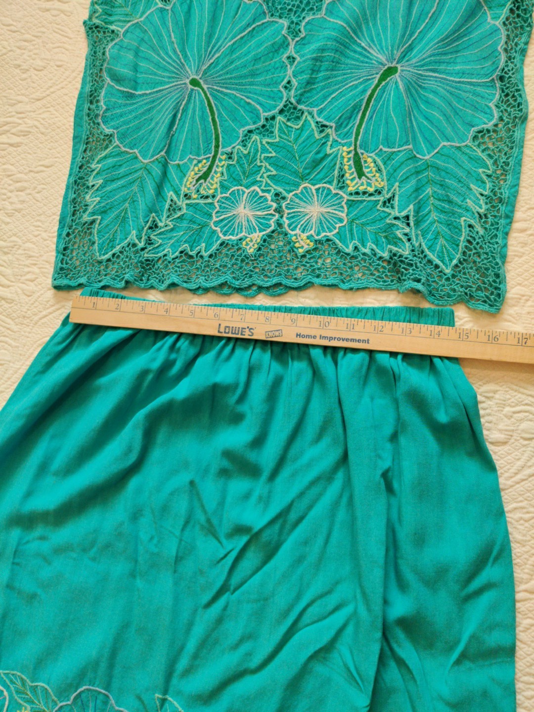 Vintage 90s Floral Cut Lace Top & Skirt Tropical Hawaiian Beach Set