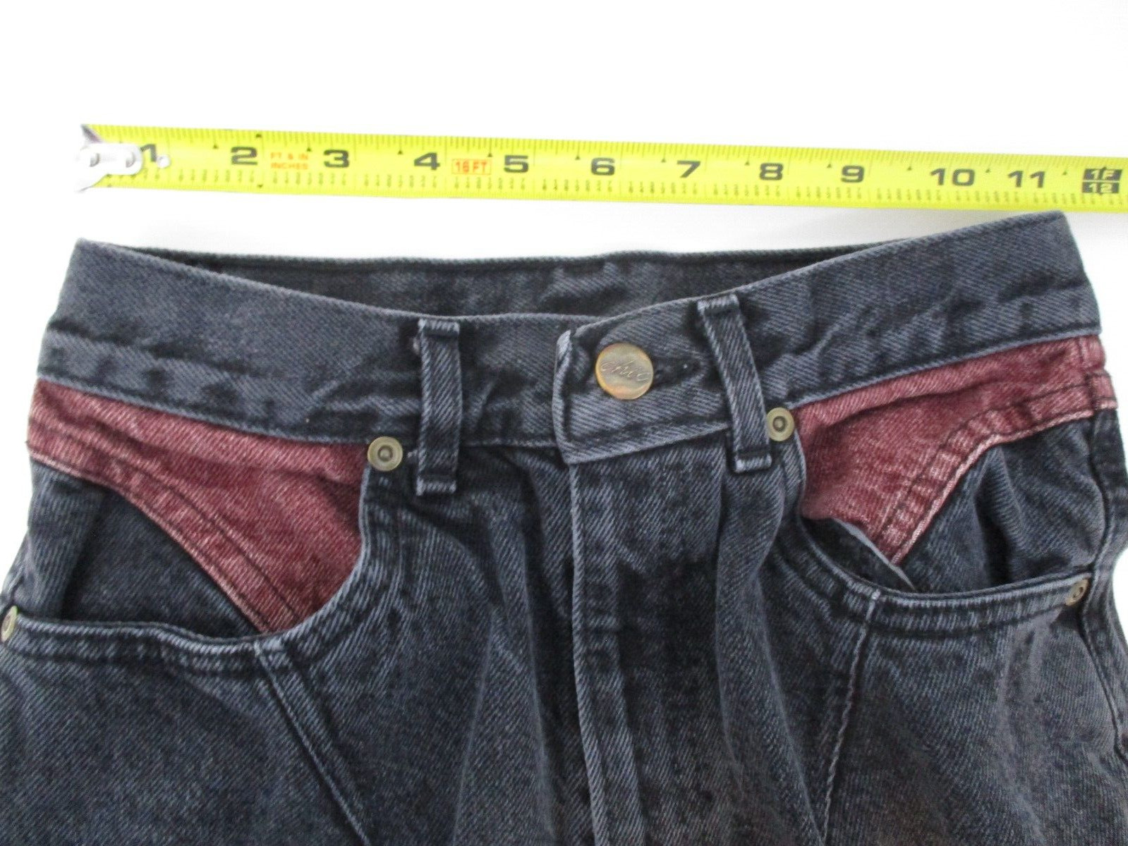 Vtg Chic Womens Juniors Jeans Black High Waist Mom Western sz 7 Cowgirl 24w USA