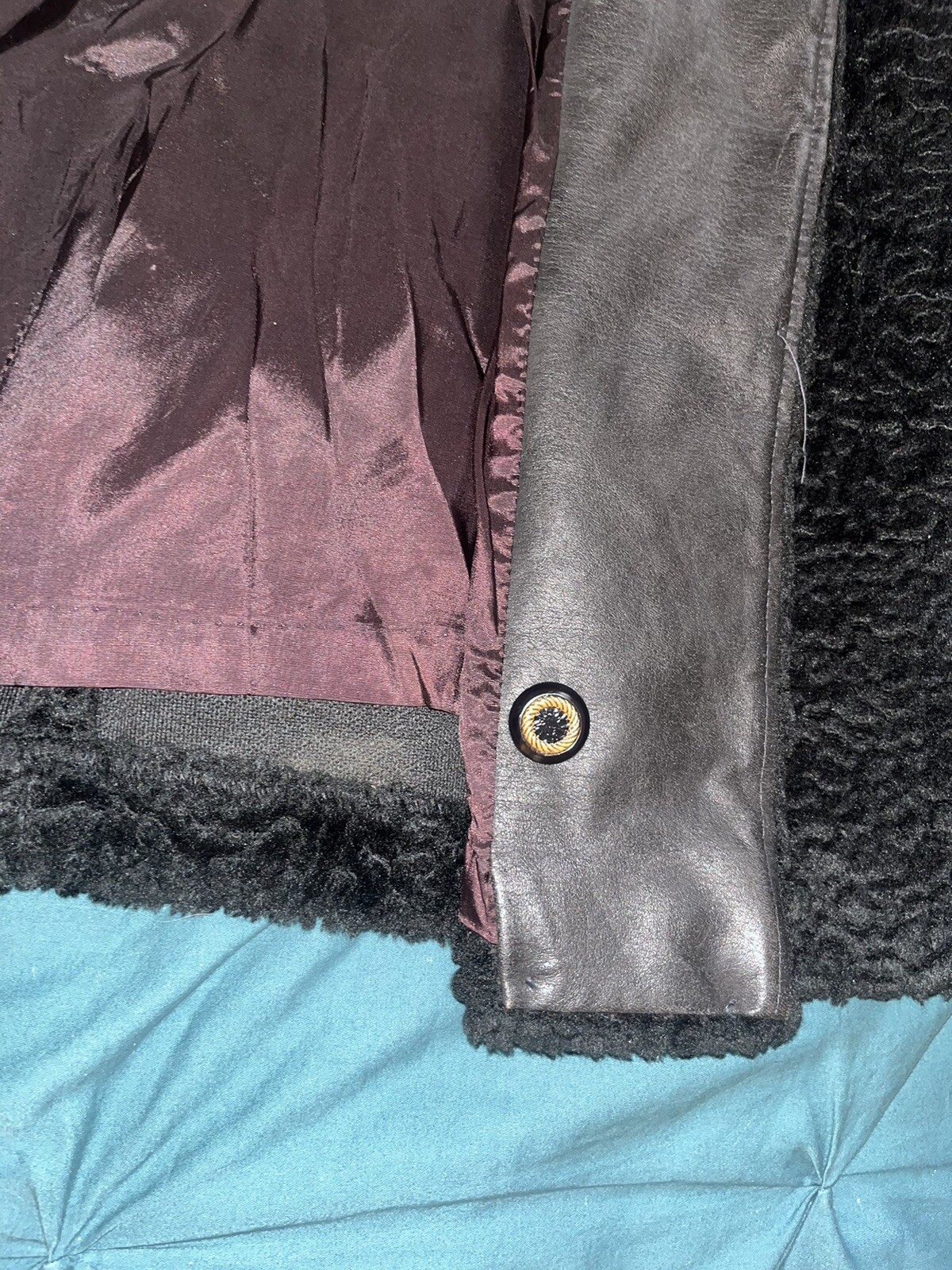 Vintage Coat Penny Lane Embossed Black Velvet &Brown Faux Fur 60s/70s Size L/XL