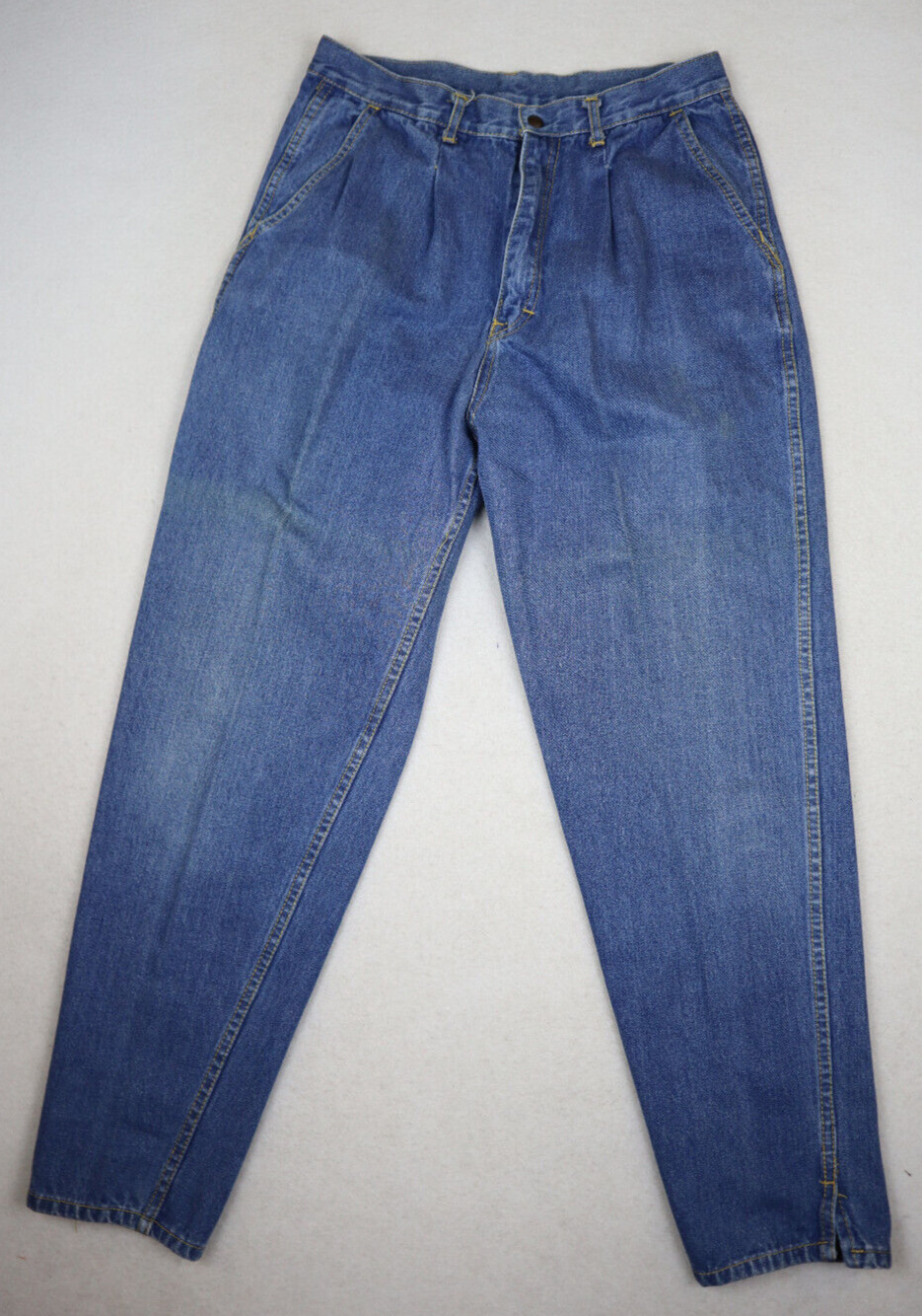 VINTAGE 80s WOMEN’S PLEATED HIGH RISE MEDIUM WASH JEANS – CLIPPER – SIZE 11/12