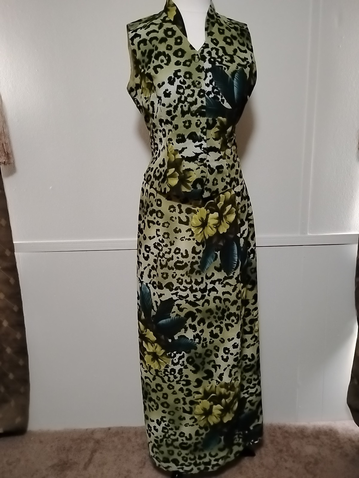 Vintage 80s Gantos Tropical Leopard Print Green Wrap Skirt And Top Ensemble 6