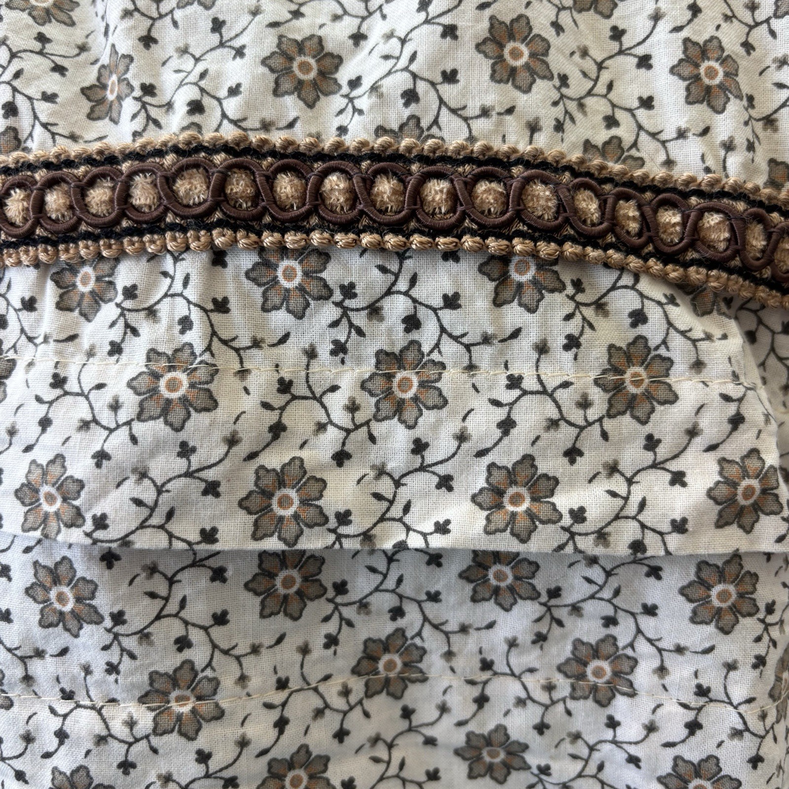 Vintage Brown Calico Floral Maxi Skirt Vintage Ribbon Trim Prairie Cottagecore