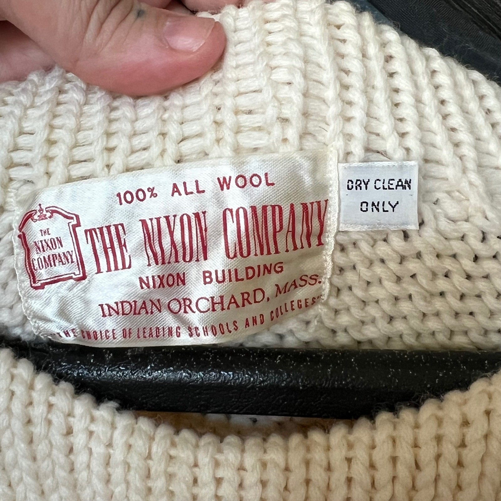 Vintage Nixon Company Letterman Sweater 100% Wool Ivory Size M Collegiate