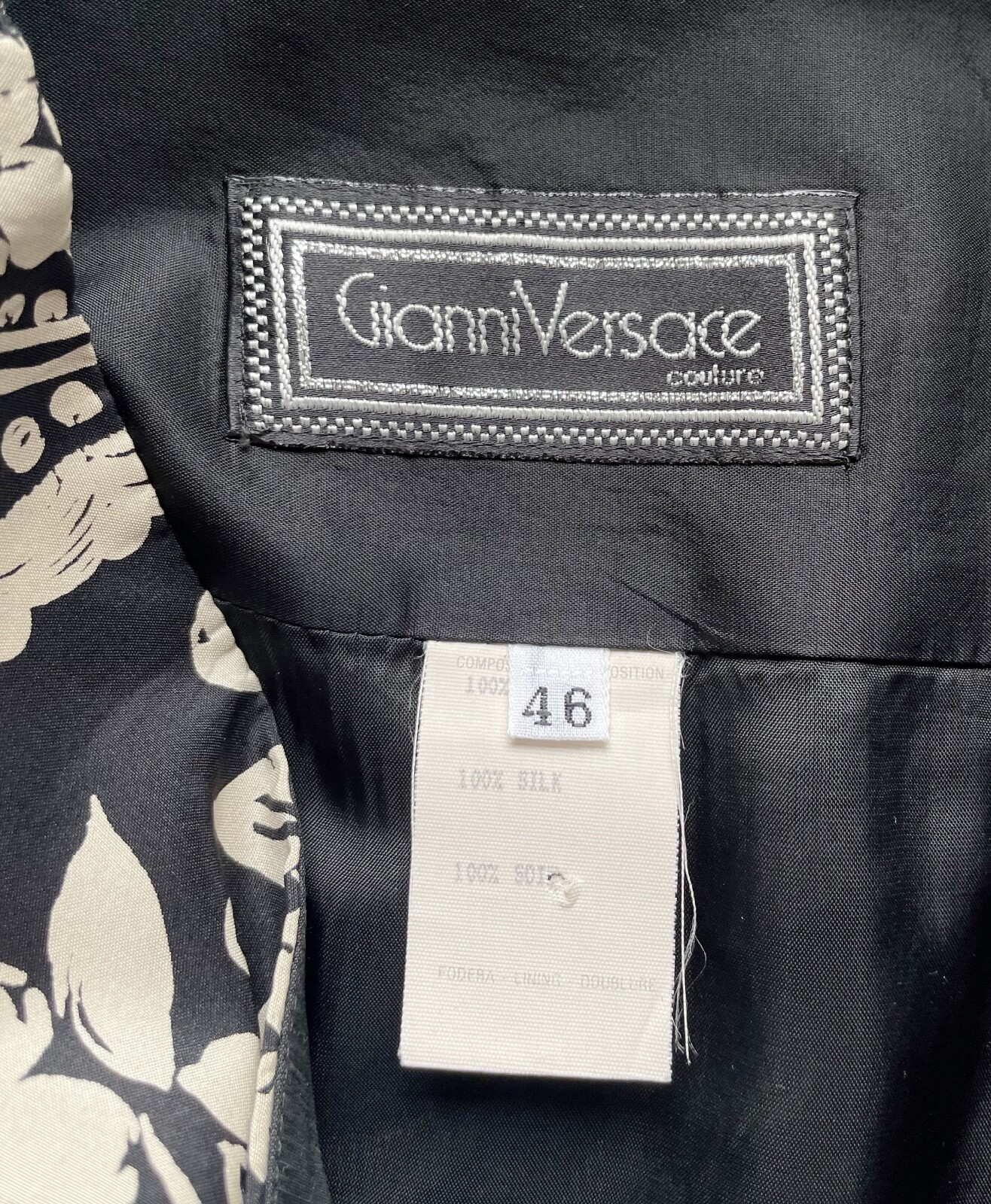 Gianni Versace Couture 1989 S/S Vintage Floral Black Tiered Silk Pencil Skirt