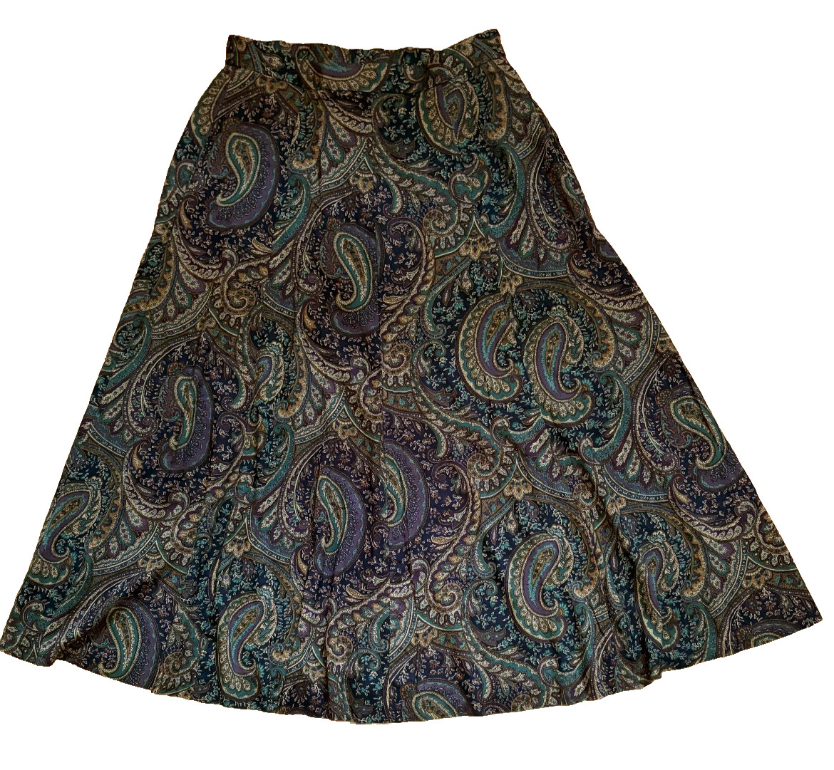 VINTAGE KORET PAISLEY MIDI SKIRT, ELASTIC BACK WAIST, L 32, POCKETS, SIZE 12
